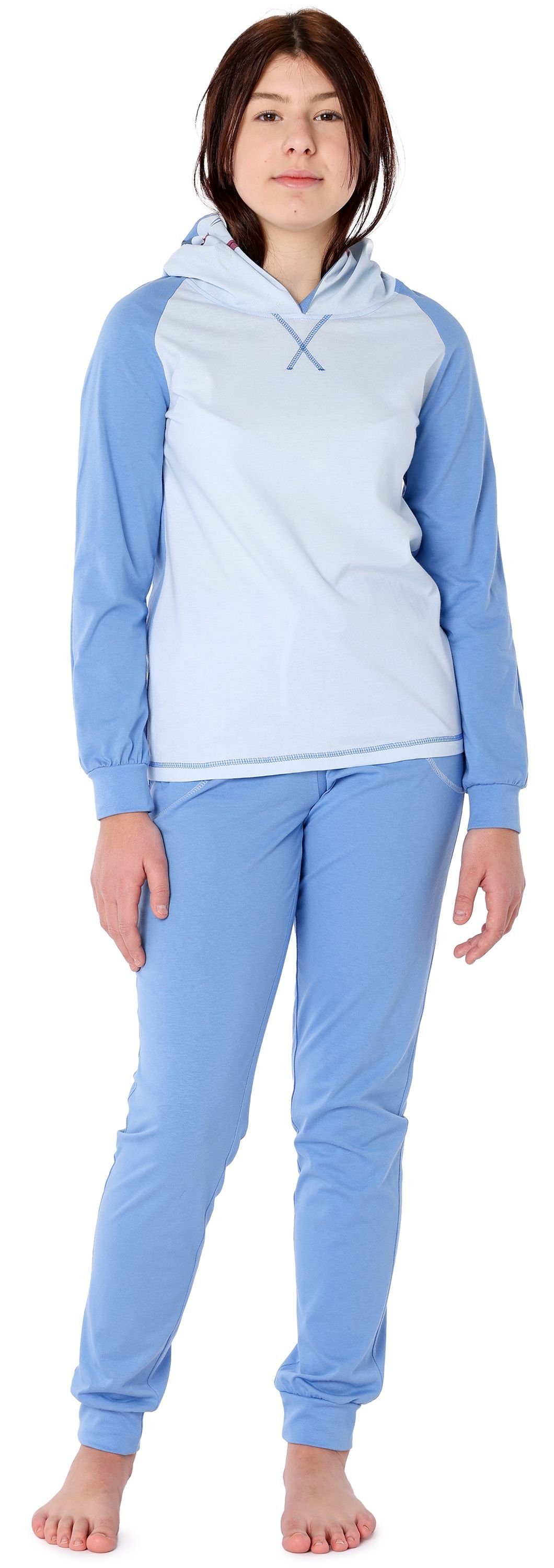 Ladeheid Schlafanzug Mädchen Schlafanzug aus Baumwolle Tierkostüm mit Kapuze LA40-237 ohne Blau Hai