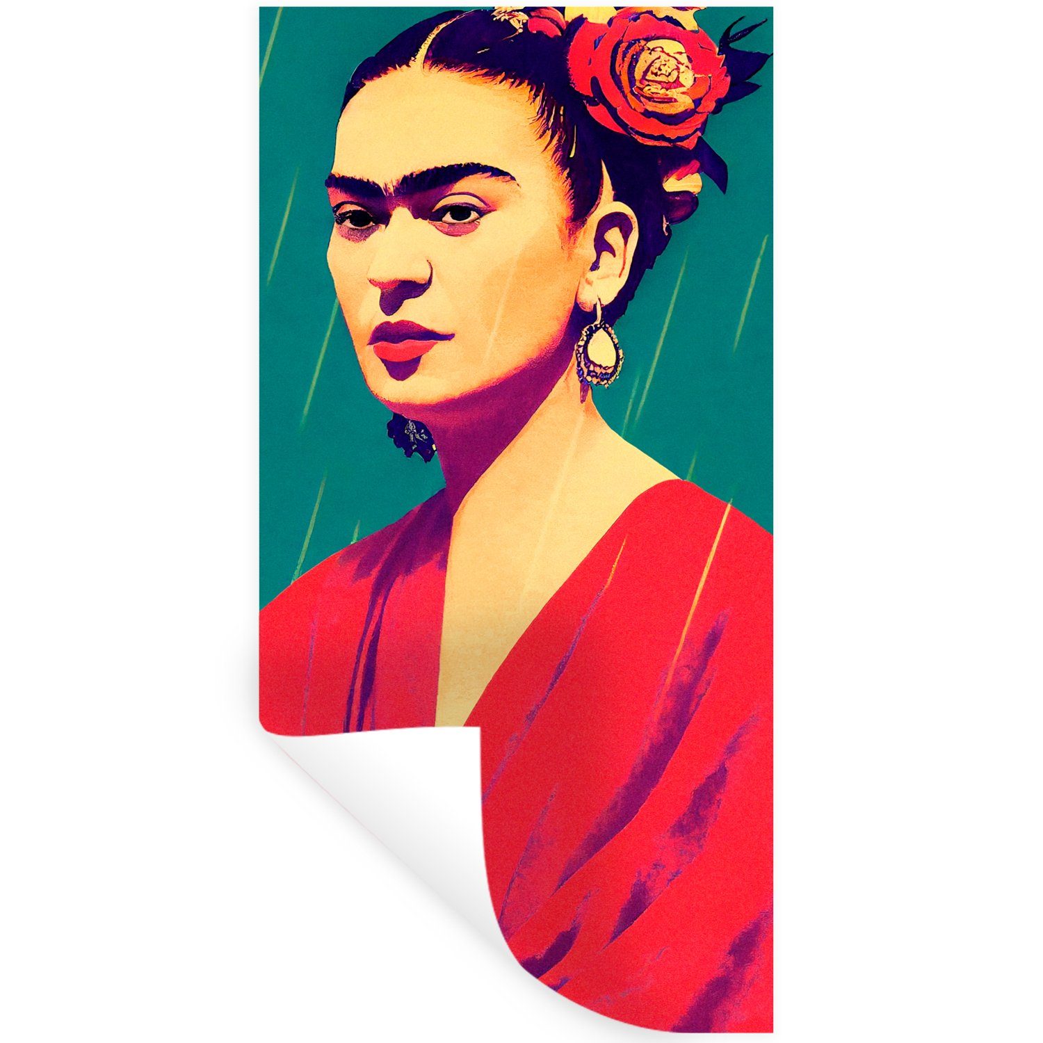 MuchoWow Wandsticker Porträt - Frida Kahlo - Frau - Vintage - Rot (1 St), Wanddeko, Aufkleber, Wandtattoo, 20x40 cm