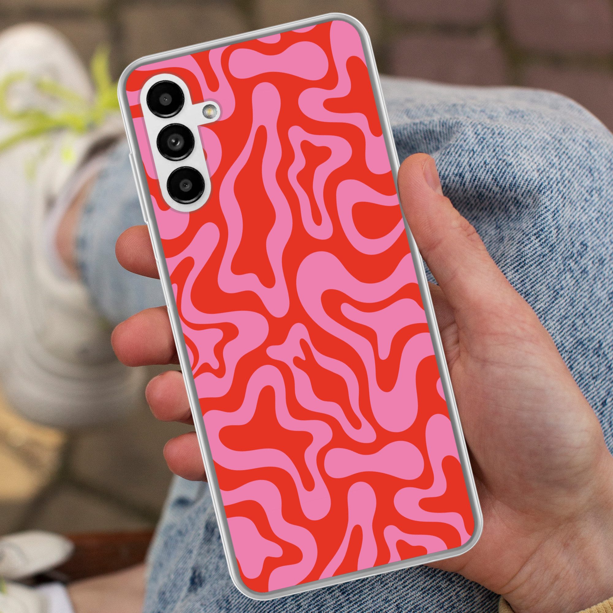 MuchoWow Handyhülle für Samsung Galaxy A04s Abstrakt - Muster - Rot - Rosa - Minimalistisc, Handy Case, Silikon, Bumper Case Dünn