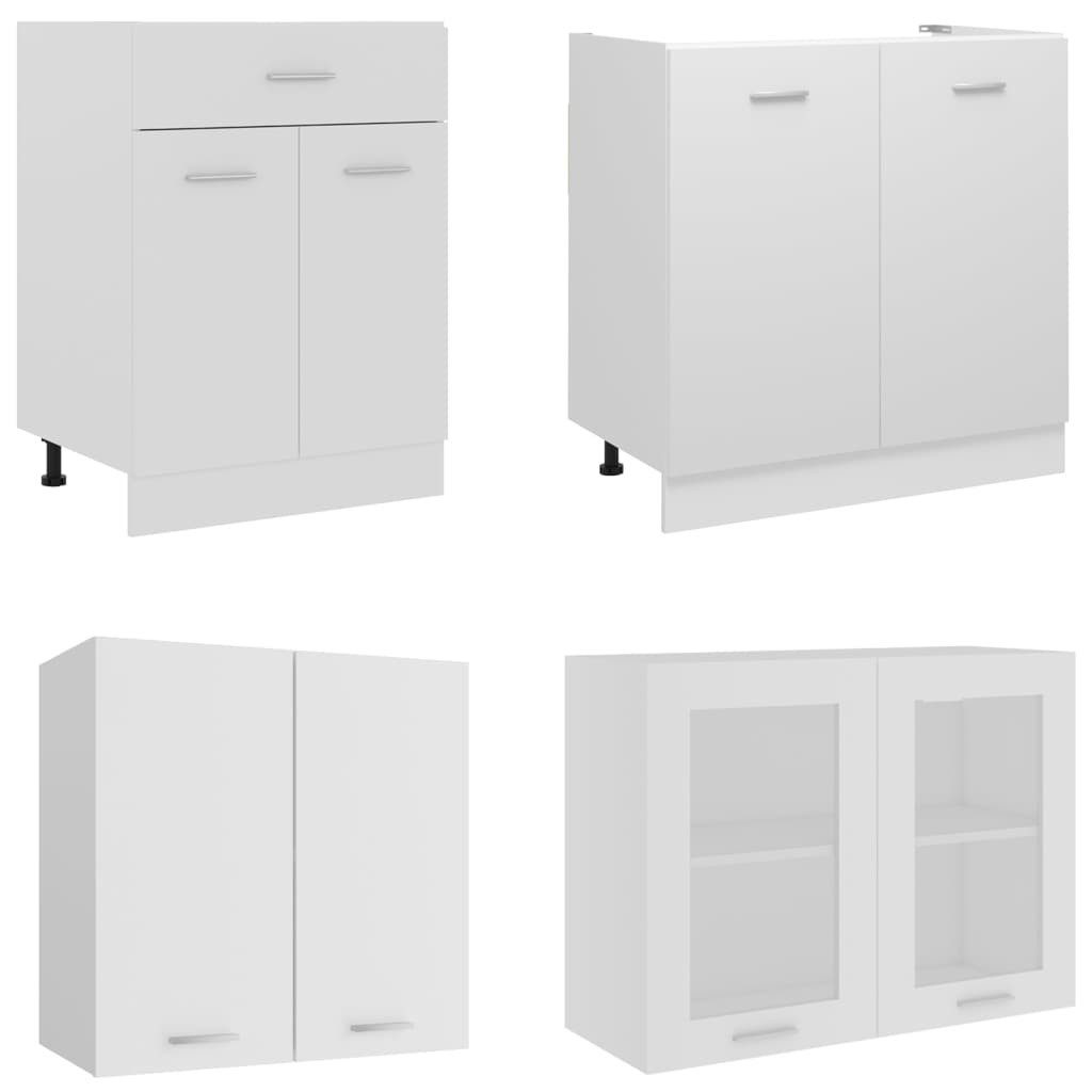 furnicato Schrank-Set 4-teilige Küchenzeile Lyon Weiß mit 60x31x60 cm und 80x46x81,5 cm, (1-St), Küchenschrank-Set mit Glasfront, Schublade und viel Stauraum