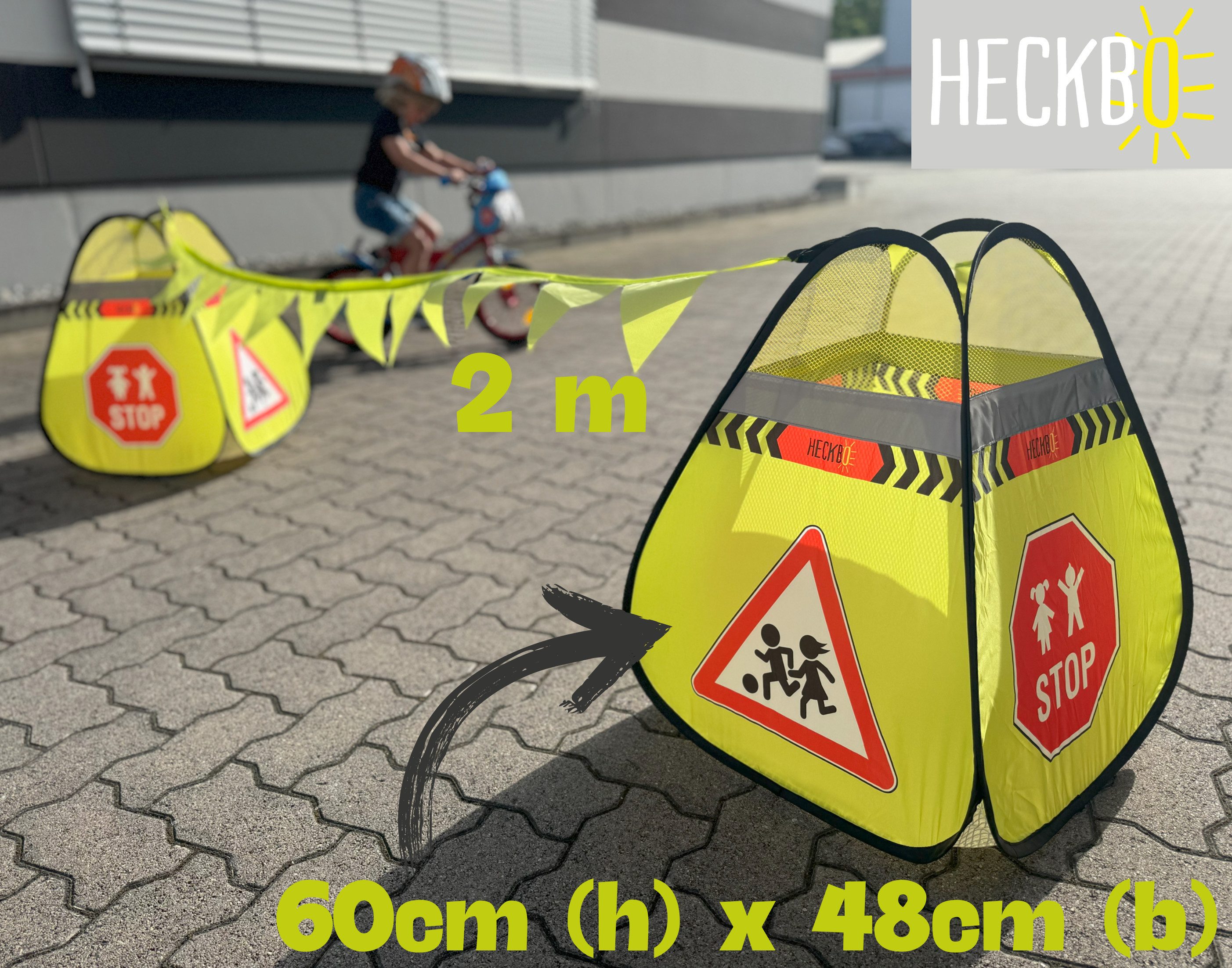 HECKBO Warnschild 2x Straßenwarnschild Achtung Kinder Schild spielende + Wimpelkette – Bild 5 von 5