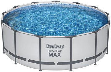 Bestway Framepool Steel Pro MAX™ (Komplett-Set), 5-tlg. Frame Pool mit Filterpumpe Ø 396x122 cm, lichtgrau