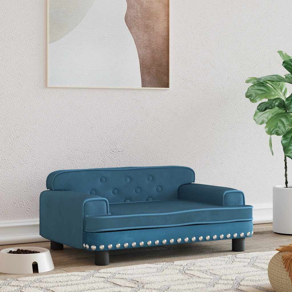 furnicato Tierbett Hundebett Blau 70 x 45 x 30 cm mit Samtbezug und Massivholzrahmen, Samt, Weiches Haustier-Sofa mit Schaumstoffpolsterung für kleine Hunde
