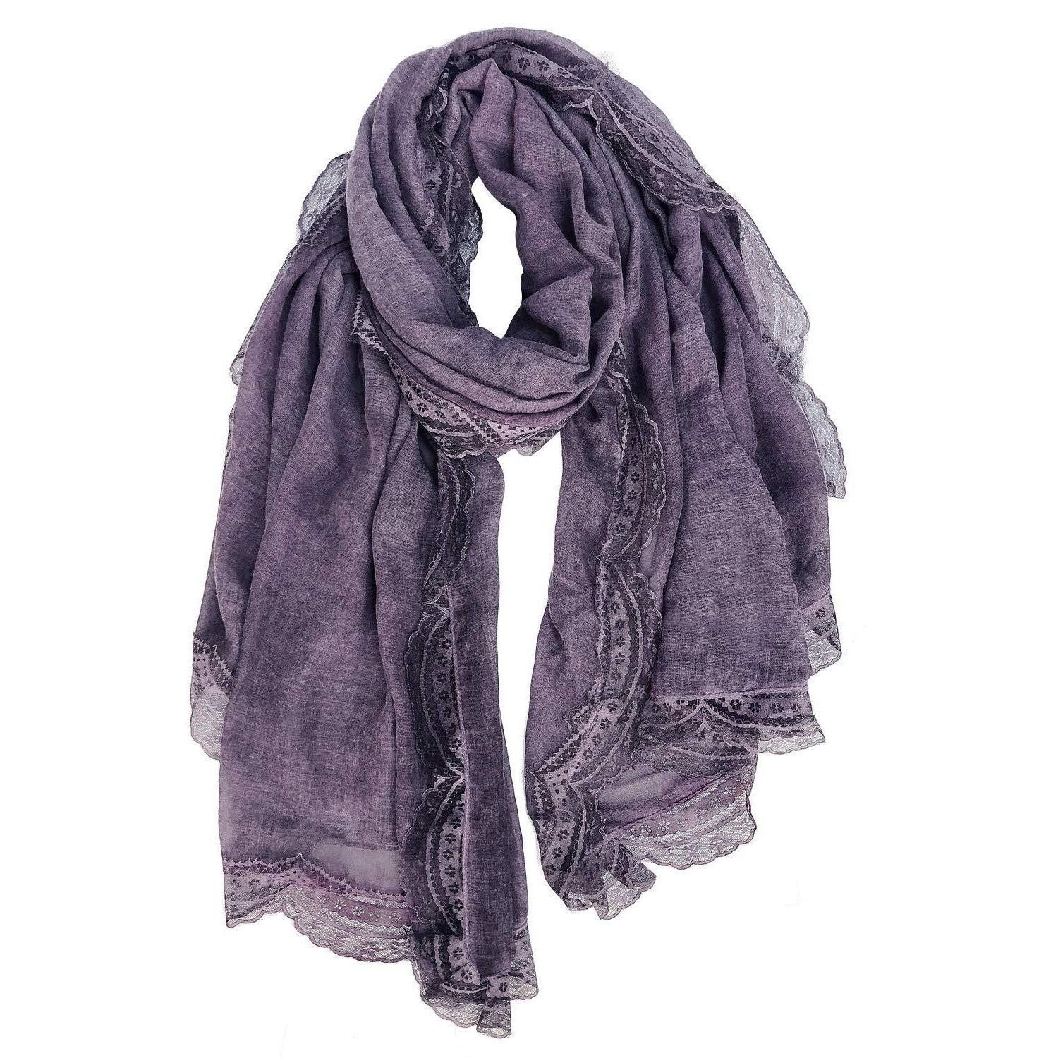 LuxusKollektion Halstuch Schal Damen Musselin Lila 90x180cm