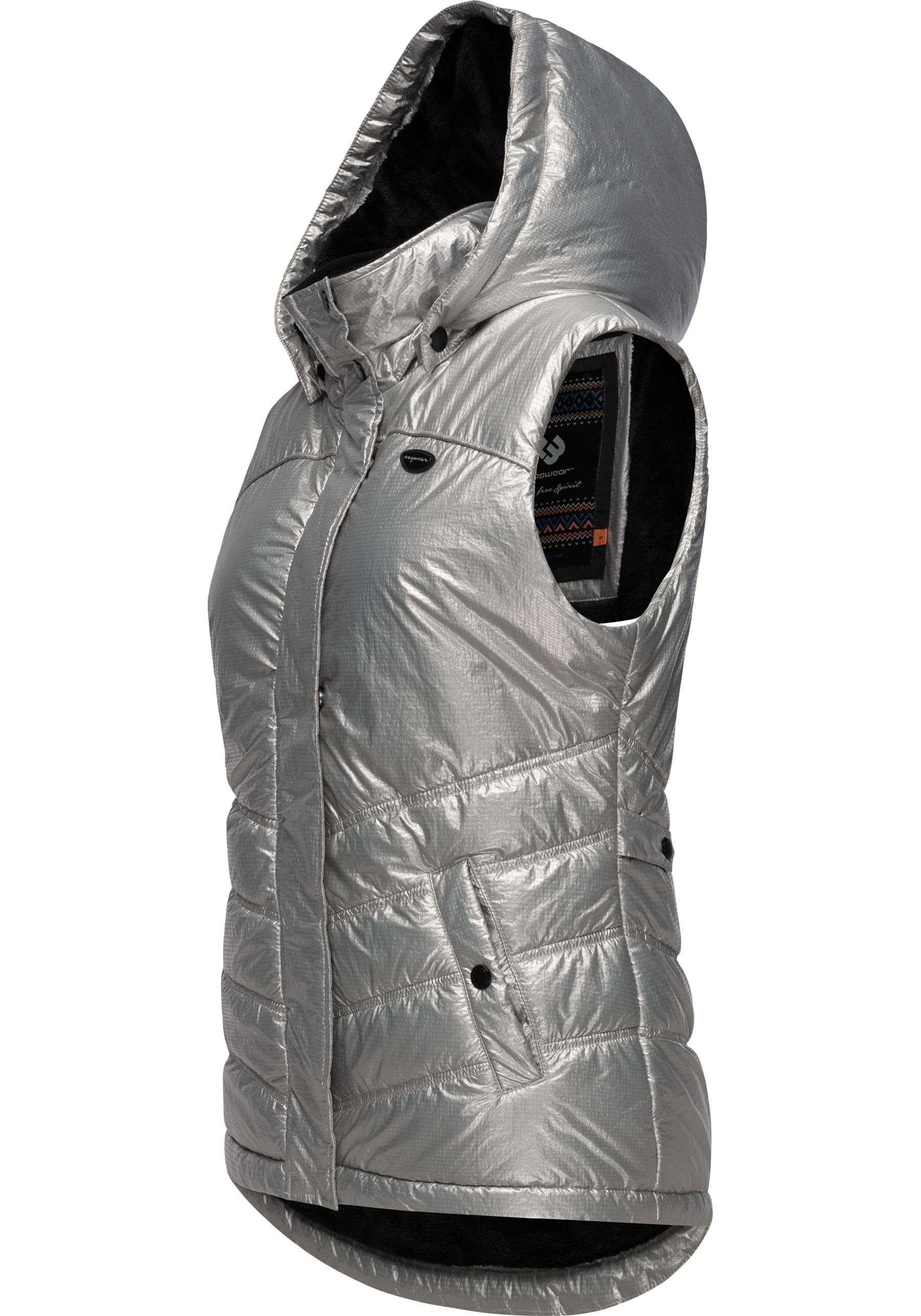 Ragwear Steppweste Hesty Bling Wasserdichte Outdoor-Weste mit abnehmbarer Kapuze