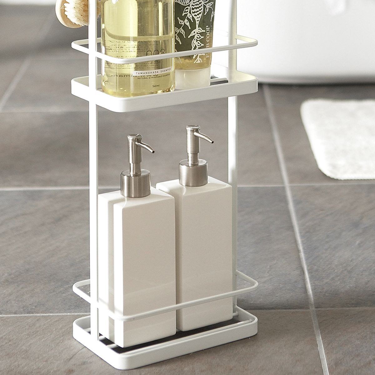 Yamazaki Badregal Tower Badregal ohne bohren klein stehend Regal Badezimmer tragbar, Badablage, platzsparend, für Badutensilien, Ablage, feistehend, tragbar, Metallgestell 67cm