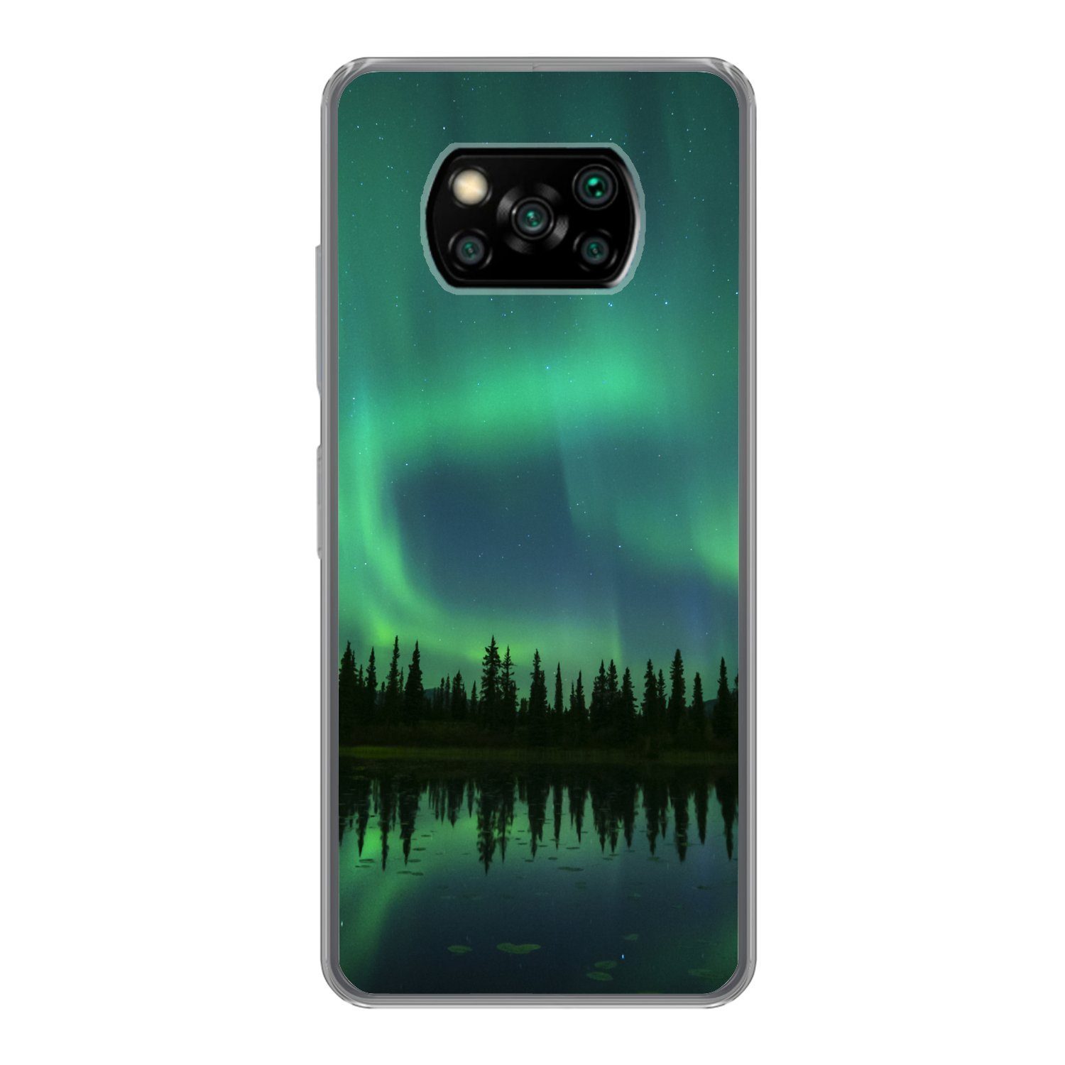 MuchoWow Handyhülle für Xiaomi Poco X3 NFC Nordlicht - Bäume - Wasser - Alaska, Phone Case, Silikon, Schutzhülle Dünn