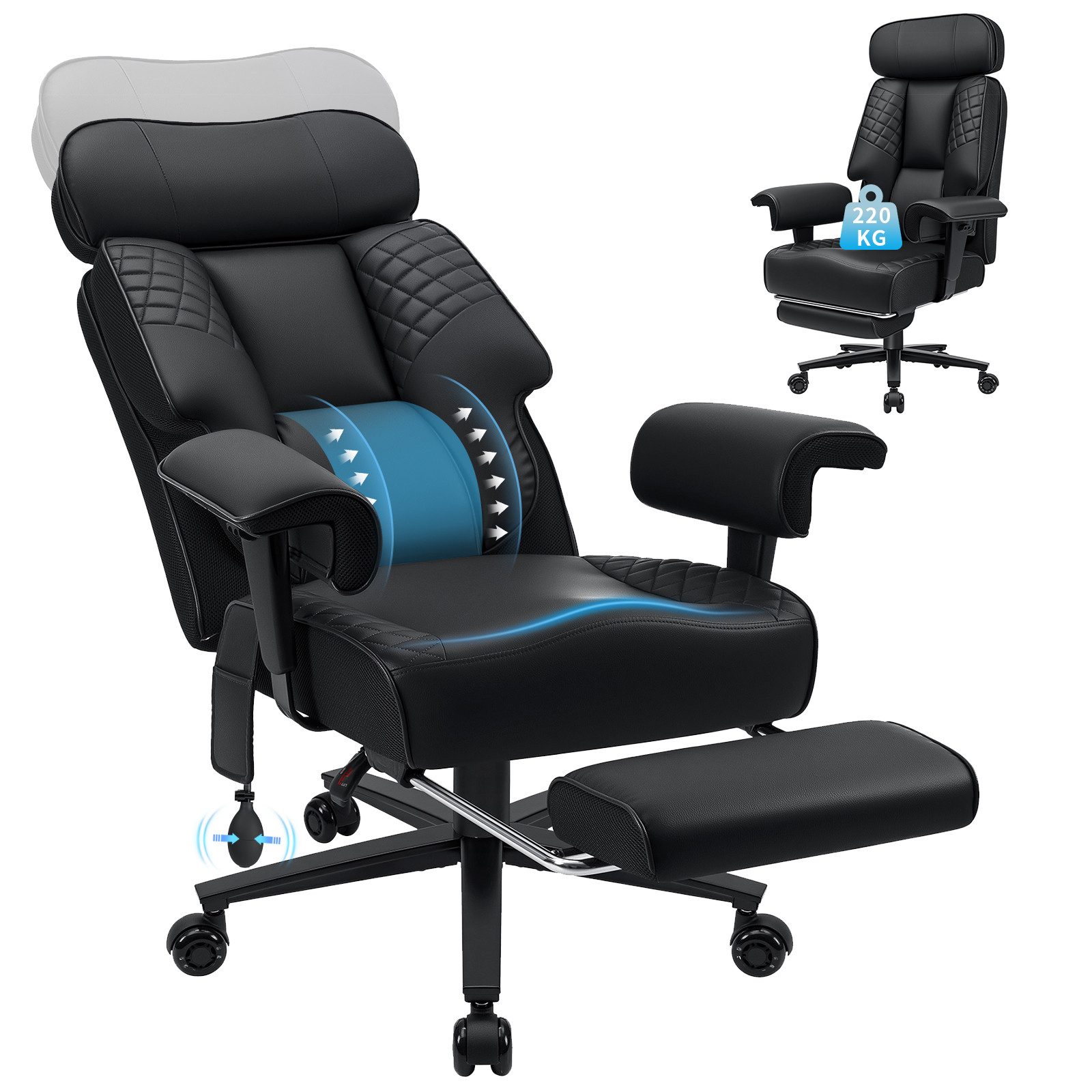 MECO Bürostuhl XXL Bürostuhl bis 227kg ergonomischer Drehstuhl (großer & hoher Chefsessel), mit breitem Sitz, Hochwertige Stoffe, verstellbarer Lendenstütze