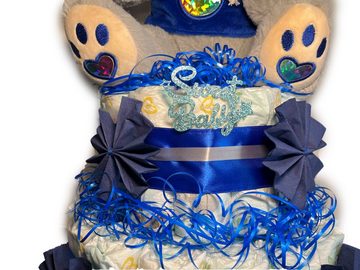Geschenketorten-Gebhardt Windeln Windeltorte Plüsch Maus blau, Babygeschenk zur Geburt für Jungen, Handmade with Love