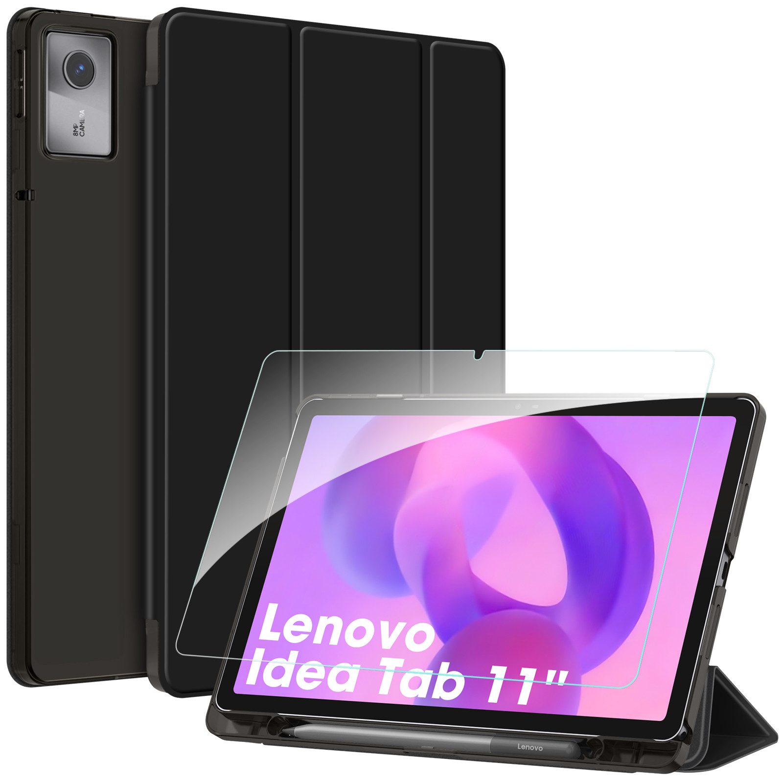 Fintie Tablet-Hülle mit Schutzfolie für Lenovo Idea Tab 11 Zoll 2025(TB-336ZU/ TB-336FU), Ultradünn Case mit Translucent Rückseite Cover mit Auto Schlaf/Wach