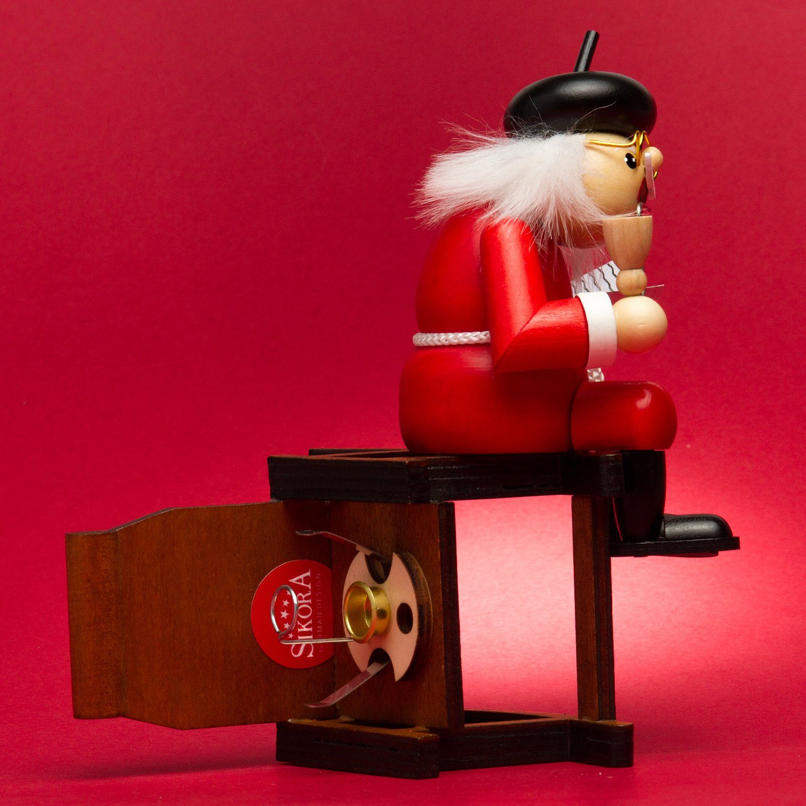 SIKORA Weihnachtsfigur SIKORA RM-F Räuchermännchen - Opa dem Schaukelstuhl Oma aus Holz auf rot Schaukelstuhl F02 oder Opa im