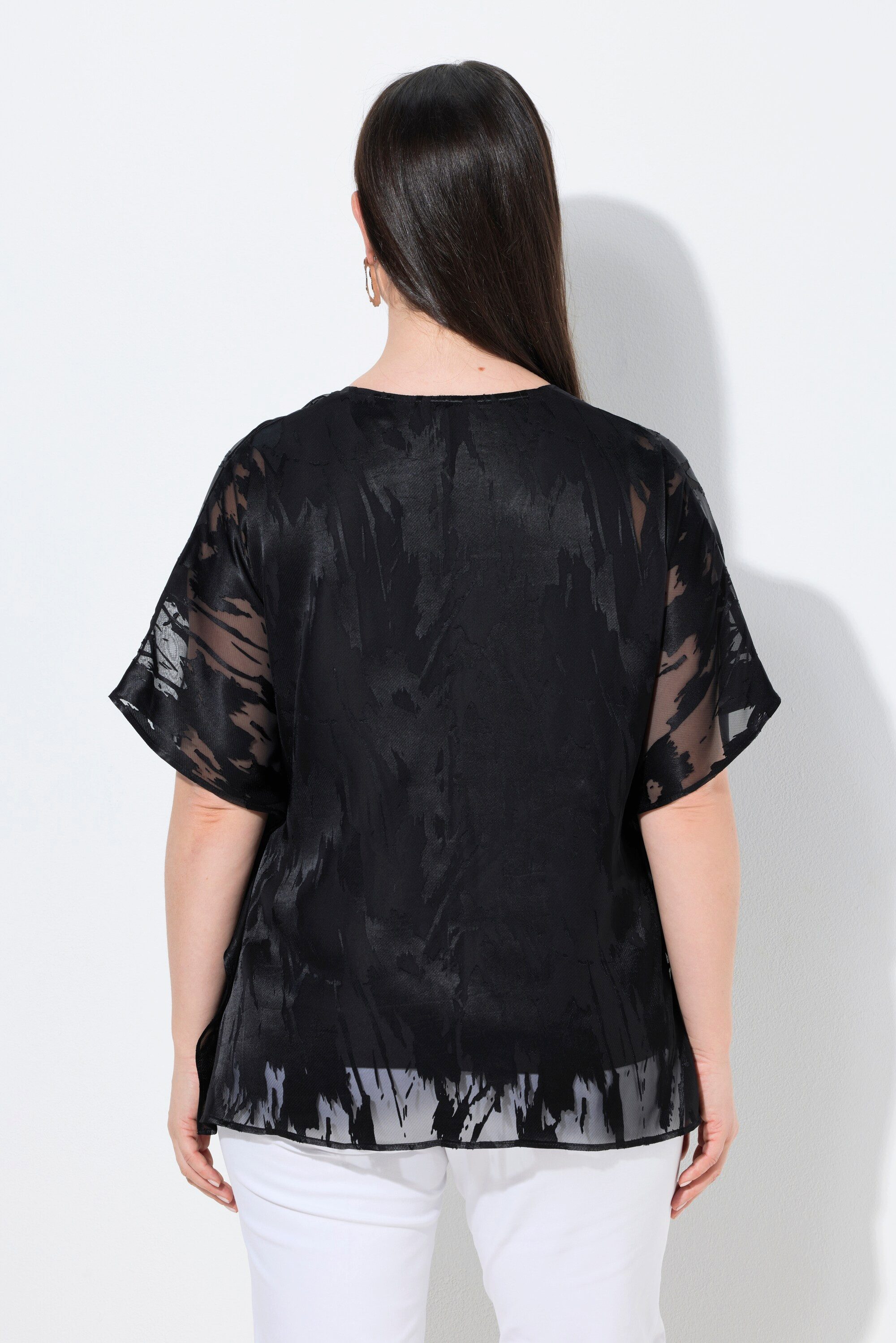 Ulla Popken Tunika Chiffonbluse doppellagig V-Ausschnitt Halbarm