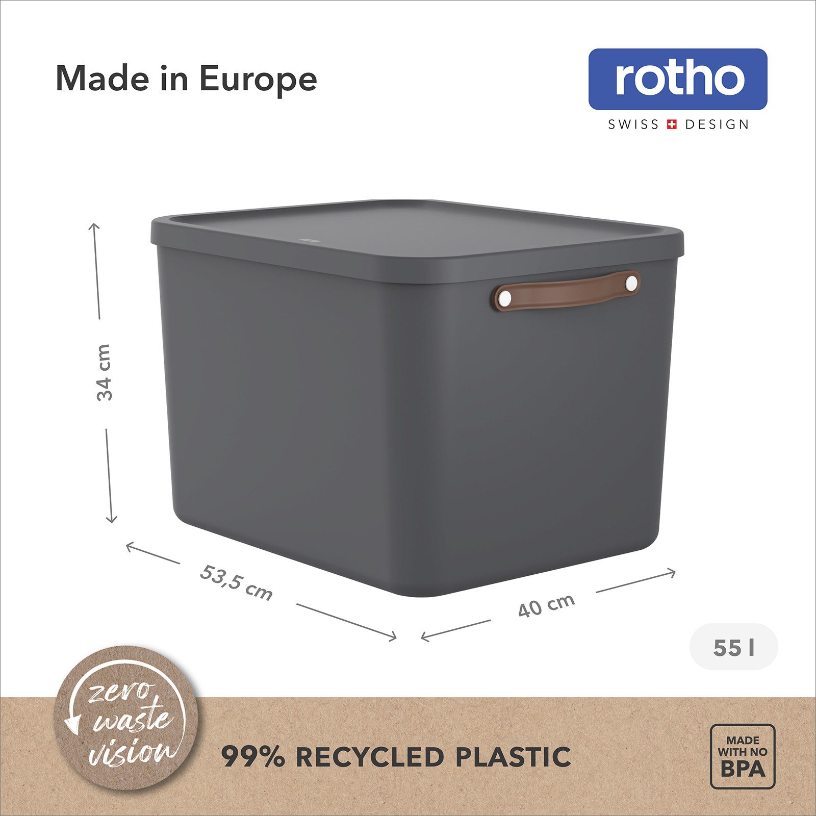ROTHO Aufbewahrungsbox (Ordnungsboxen im Set, 2er-Set), große Lagerbox ideal für Kleidung, Decken und Haushaltsartikel – Bild 4 von 5