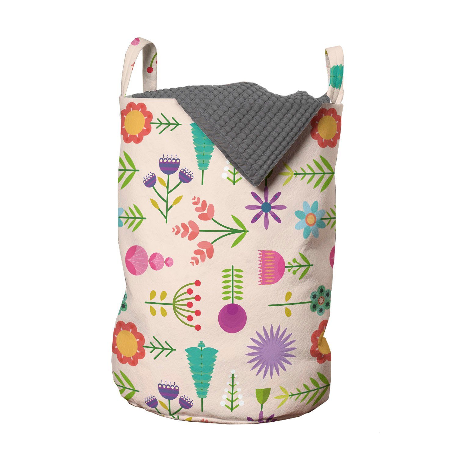 Abakuhaus Wäschesäckchen Wäschekorb mit Griffen Kordelzugverschluss für Waschsalons, Blumen Flache Design Bunte Blumen | Wäschesäcke