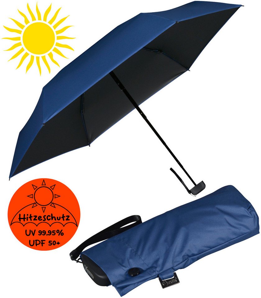 iX-brella Taschenregenschirm Sonnen-Regenschirm mit UPF 50+, UV-Hitze-Schutz, winzig klein, mit Handöffner, innen schwarz