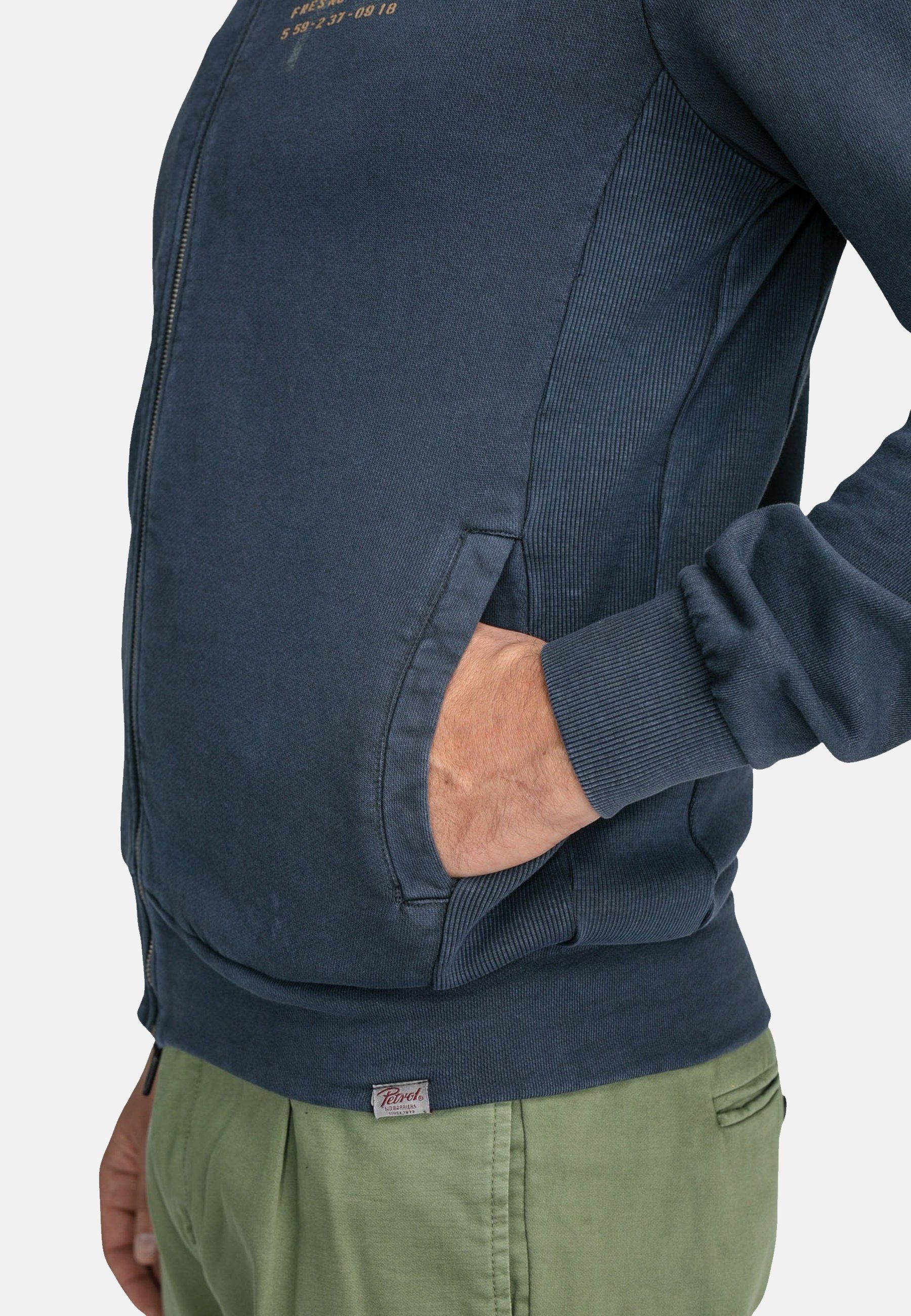 Sweater Petrol Jacke Industries Collar mit Reißverschluss Sweatjacke dunkelblau Sweatjacke