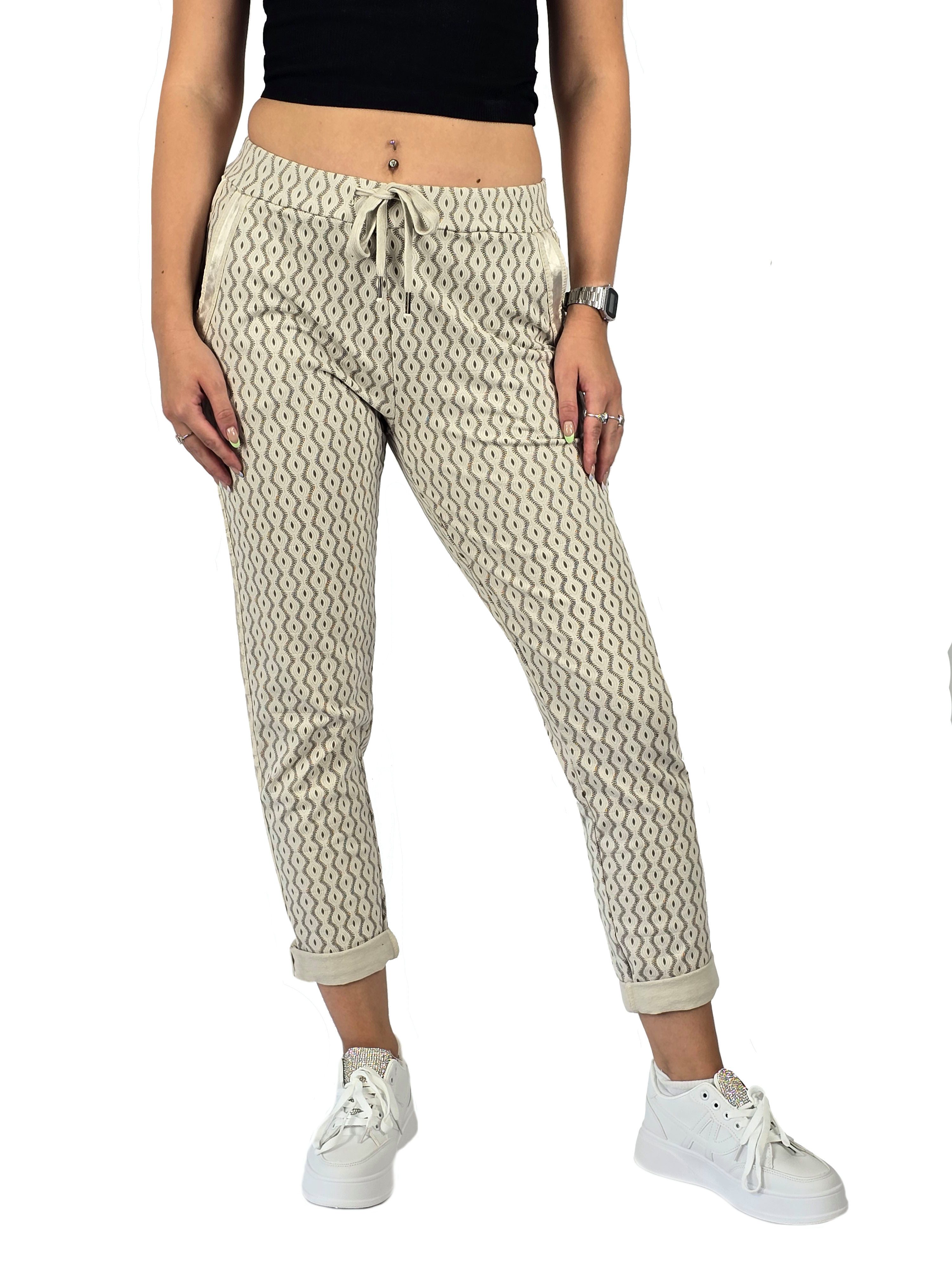 Sa-Lucca Jogger Pants mit trendig elegantem Muster und Kordelzug Beige-Taupe ONESIZE 36-42