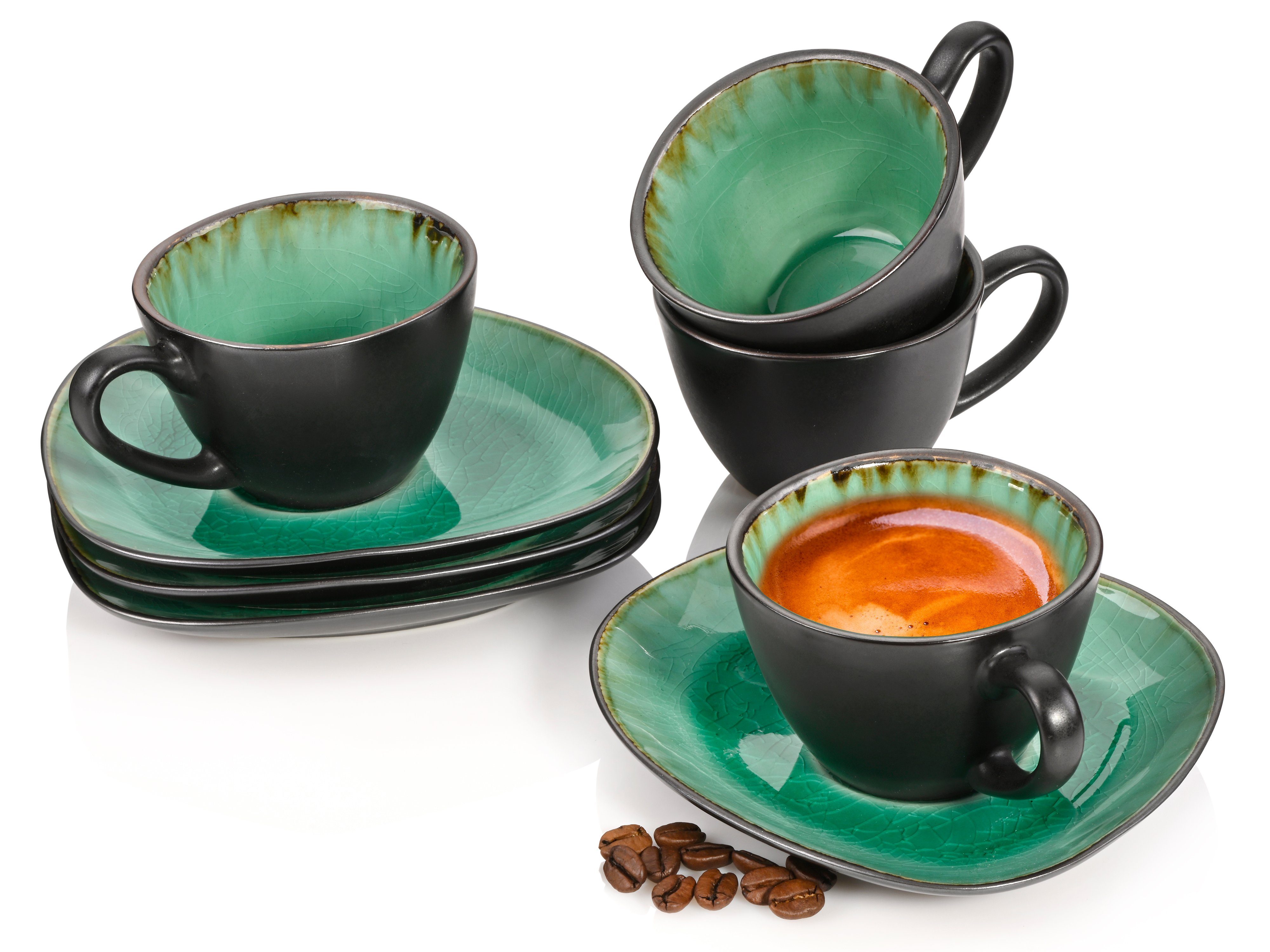 SÄNGER Espressotasse Palm Beach Espressobecher Set, Steingut, 110 ml, spülmaschinengeeignet