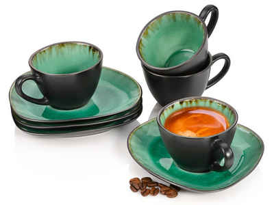 SÄNGER Espressotasse Palm Beach Espressobecher Set, Steingut, 80 ml, spülmaschinengeeignet