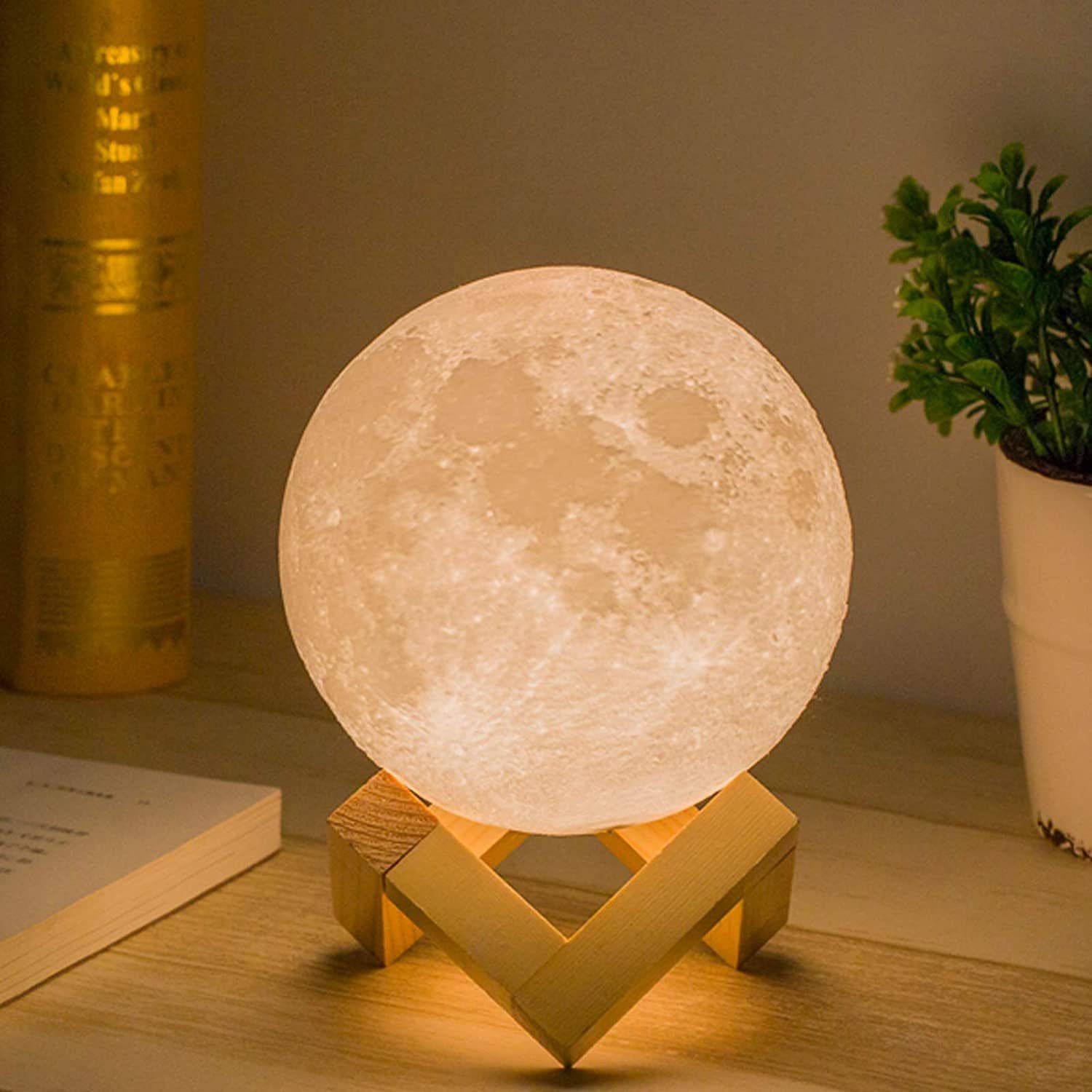 Nachtlicht,3D Lampe, Warmes Lampe,Kleines Lampen Dimmbar Mond Lampe,Dekorative Druck Haiaveng Touch Weiß, USB Nachtlicht Mond Lade