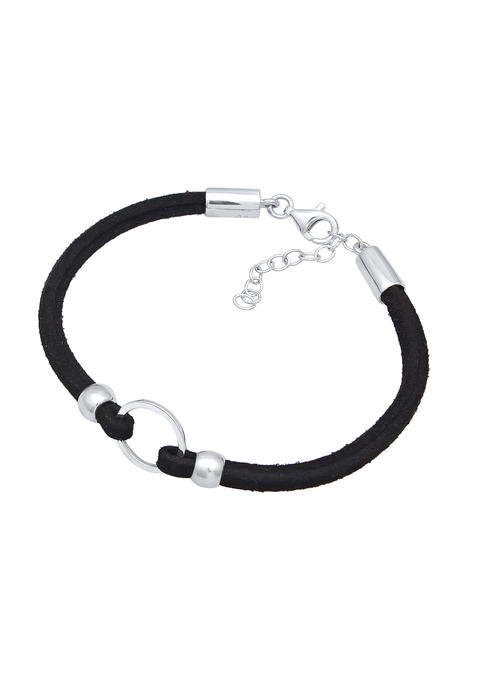 Trend Kreis Schwarz Leder Silber, Synthetisch Elli 925 Kreis Armband