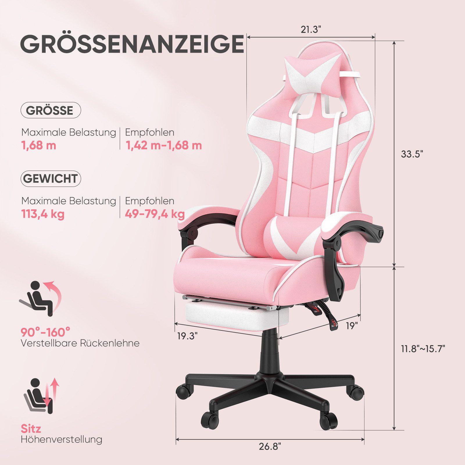 Ferghana Gaming-Stuhl Gaming Sessel mit Fußstütze,Kopfstütze,MassageLendenk günstig online kaufen