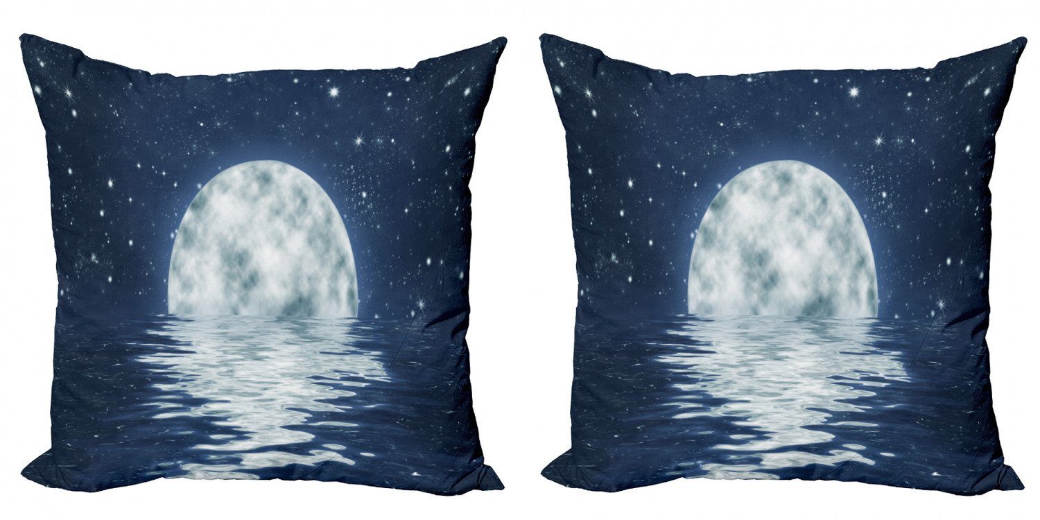 Doppelseitiger Stück), (2 Accent Mond Modern Abakuhaus über Kissenbezüge Digitaldruck, Mond-Einstellung Meer