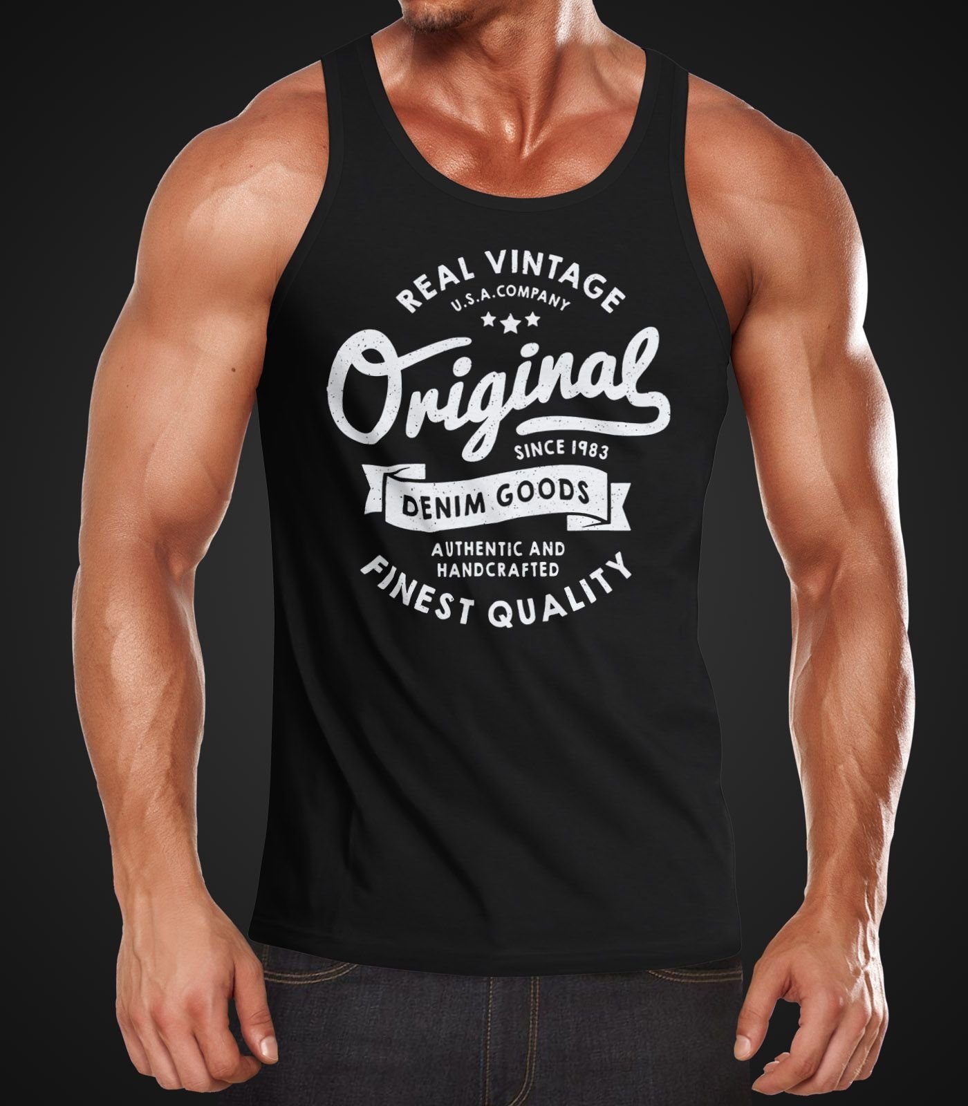 Neverless Tanktop Herren Tank-Top Original Denim Goods Vintage Druck Muskel günstig online kaufen