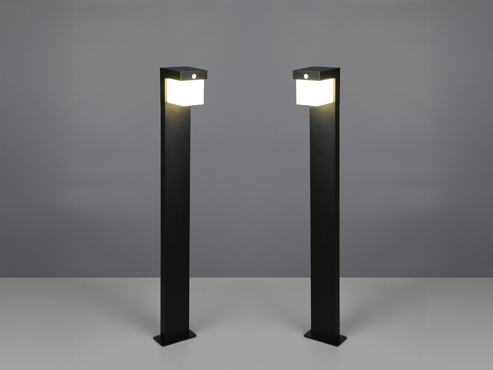 Reality Leuchten LED Pollerleuchte, Bewegungsmelder, LED fest integriert, Neutralweiß, 2er SET Hybrid Außen Wegbeleuchtung mit Strom und Solar, Höhe 100cm
