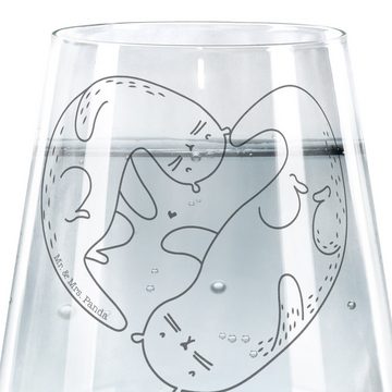 Mr. & Mrs. Panda Glas Otter Herz - Transparent - Geschenk, große Liebe, Trinkglas, Liebesge, Premium Glas, Liebevolle Gestaltung