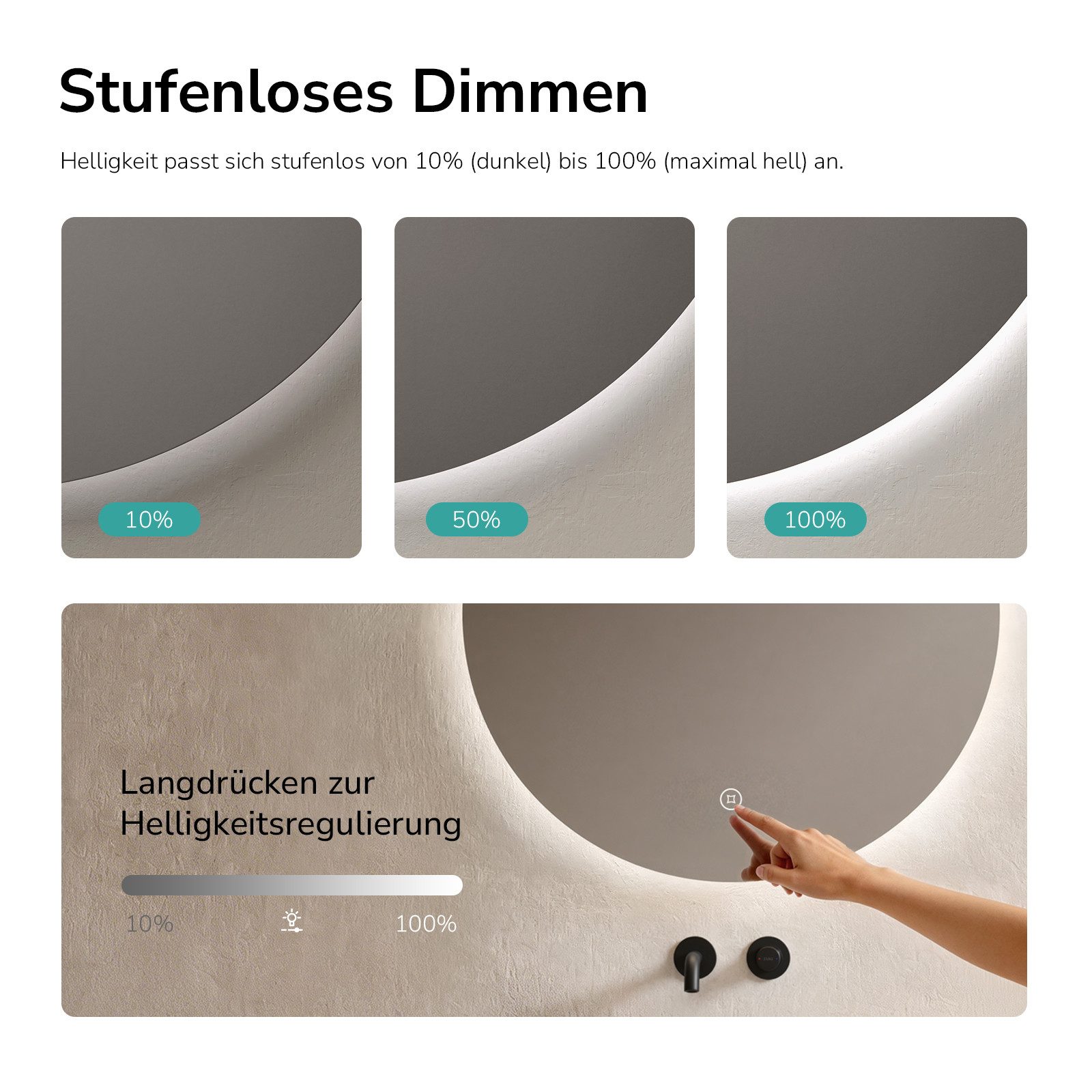 EMKE Badspiegel Rund mit LED Beleuchtung Wandspiegel ohne Rahmen (50~80cm, Touchschalter), Kaltweiß Licht, Dimmbar, Memory Funktion, IP44. Reduzierter Preis € 84,99. Unverbindliche Preisempfehlung € 135,65