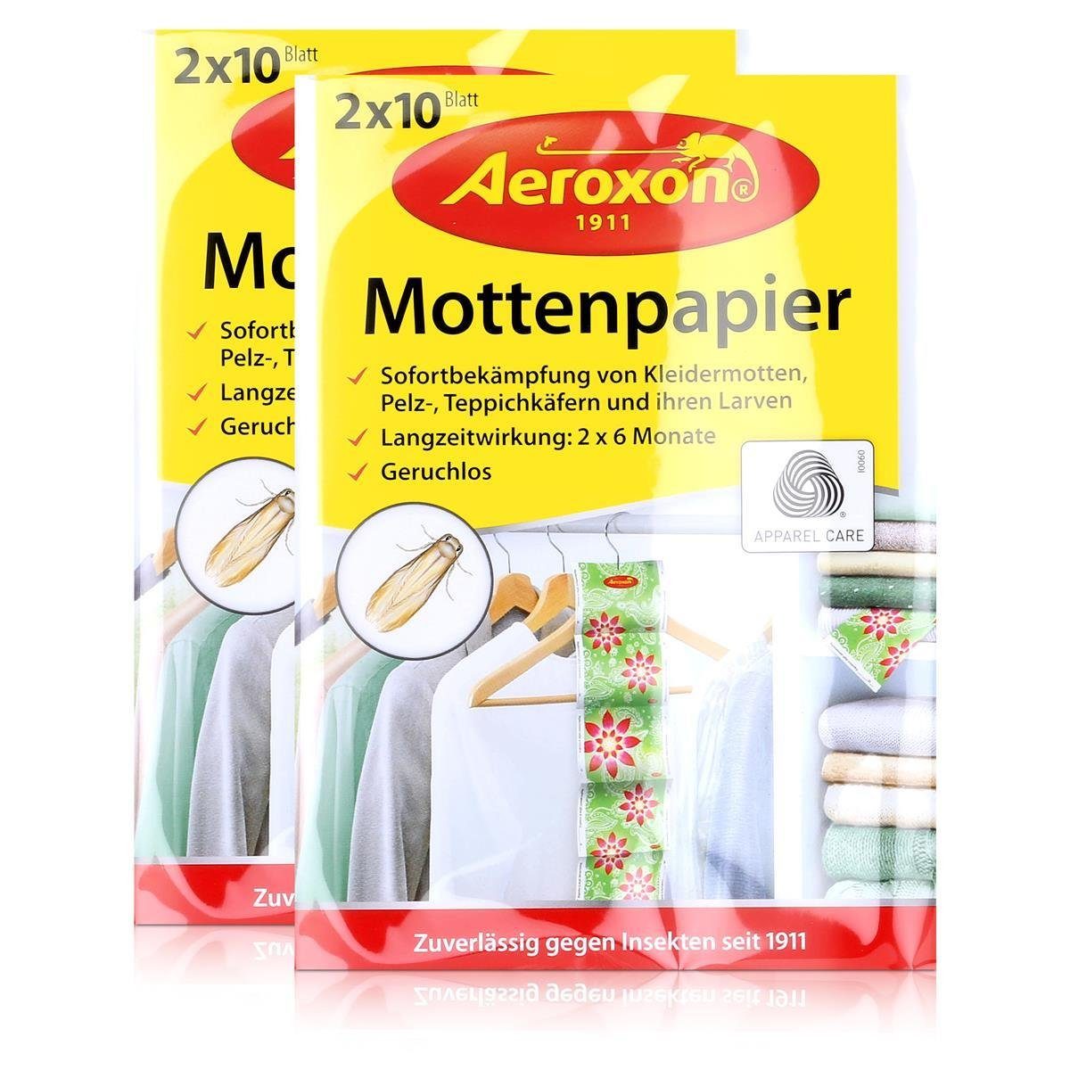 Aeroxon Insektenfalle Aeroxon Mottenpapier 2×10 Blatt – Sofortbekämpfung von Kleidermotten (