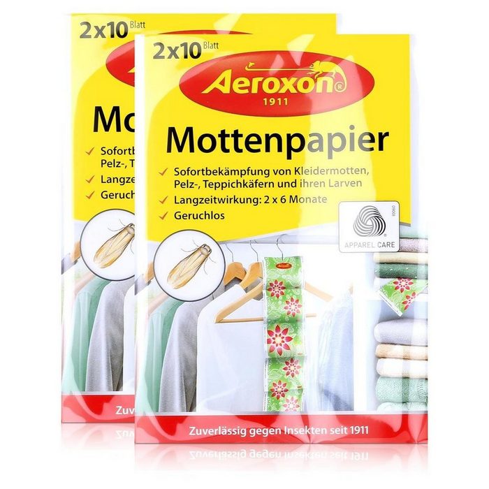 Aeroxon Insektenfalle Aeroxon Mottenpapier 2x10 Blatt - Sofortbekämpfung von Kleidermotten (