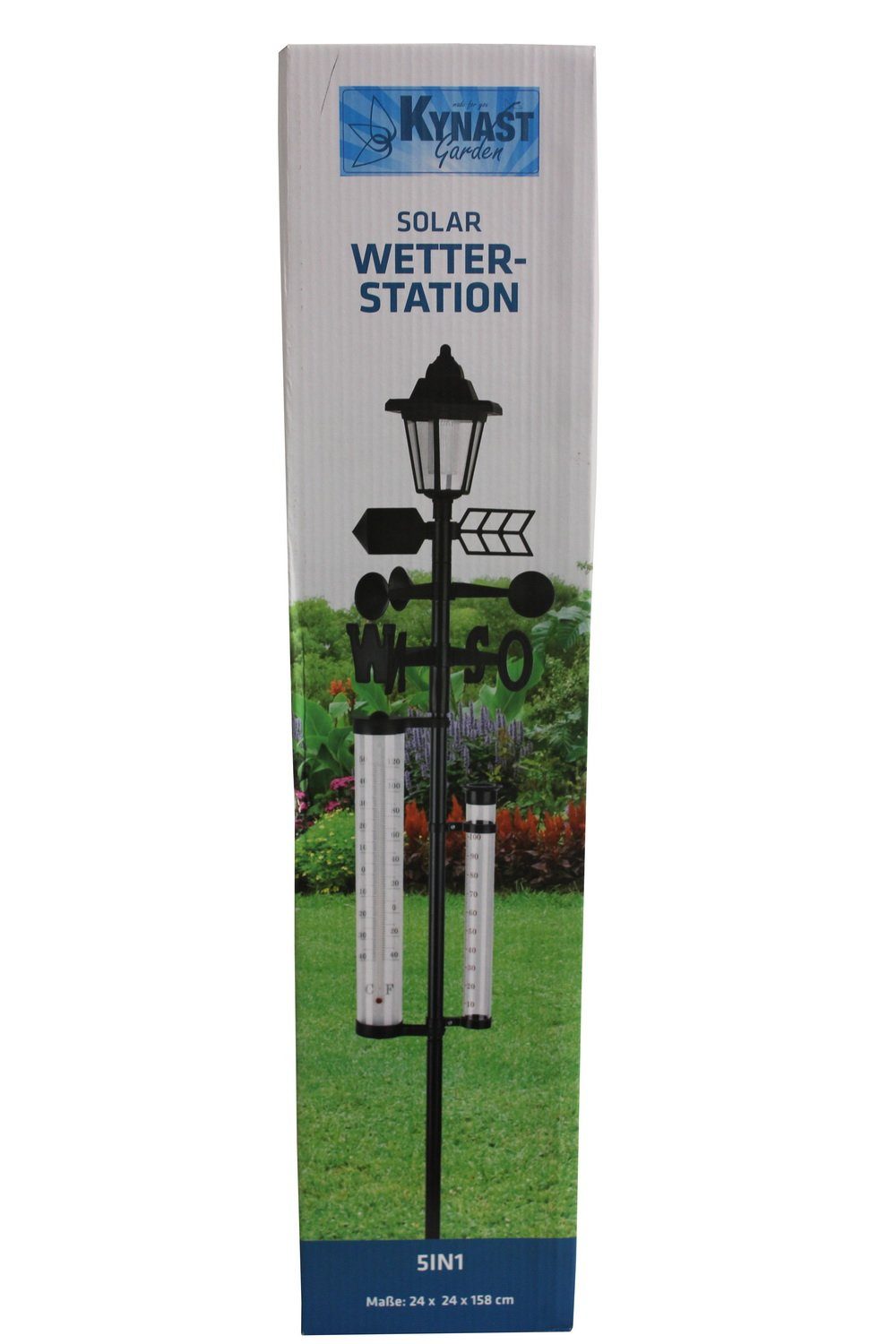 Kynast Solar Wetter-Station 5in1 mit Temperaturanzeige, Regenmesser Außenwetterstation (mit Solarlampe, Windgeschwindigkeits- und Windrichtungsanzeige)