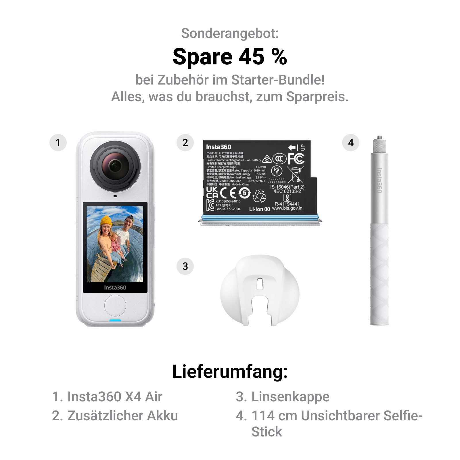 Insta360 Insta360 X4 Air – 165g leichte 8K 360°-Kamera Action Cam (8K, Bluetooth, WLAN (Wi-Fi)