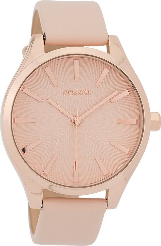 OOZOO Quarzuhr Oozoo Damen Armbanduhr Timepieces, Damenuhr rund, groß (ca.  42mm), Lederarmband rosa, Fashion