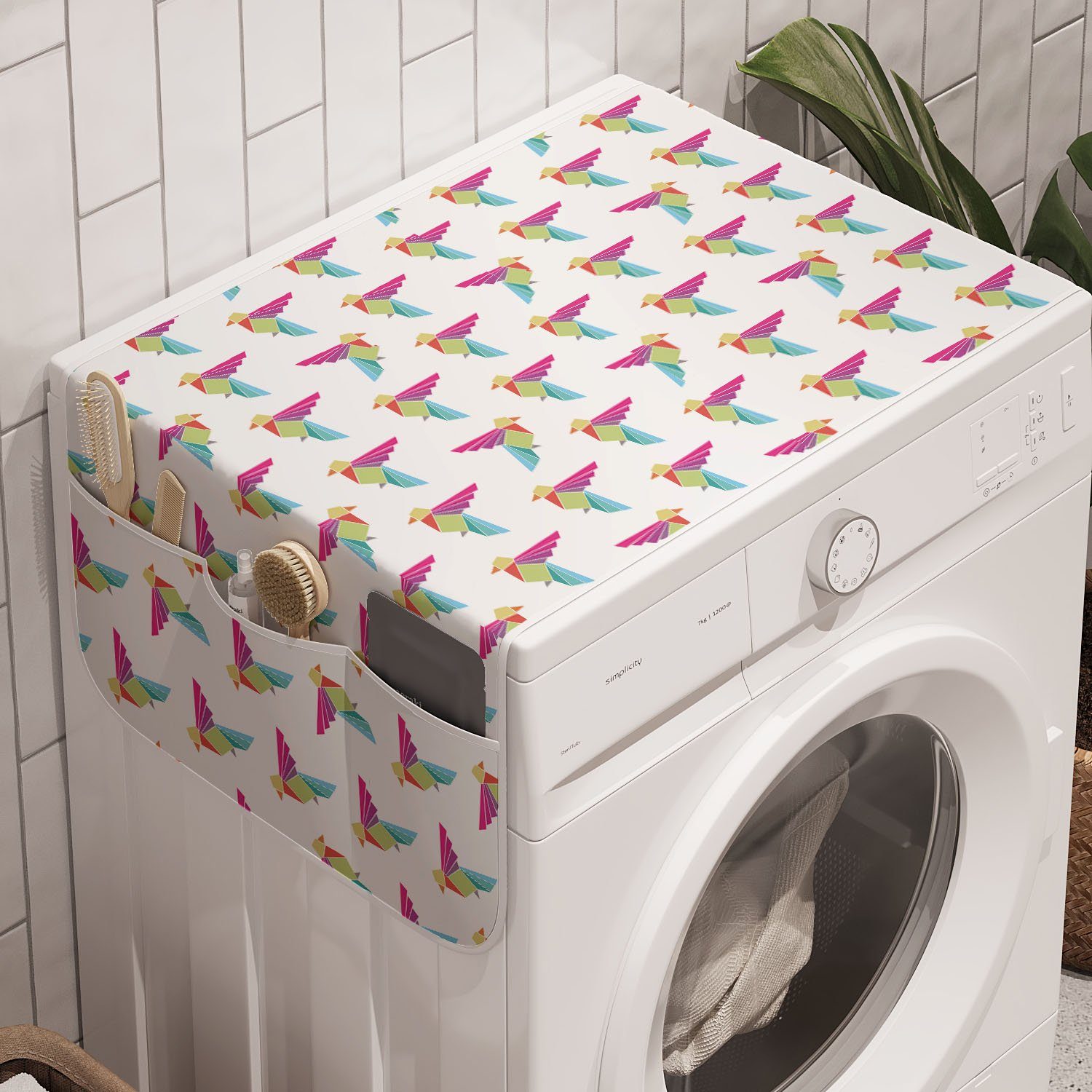 Abakuhaus Badorganizer Anti-Rutsch-Stoffabdeckung für Waschmaschine und Trockner, Vogel Japanische Papierkunst Origami