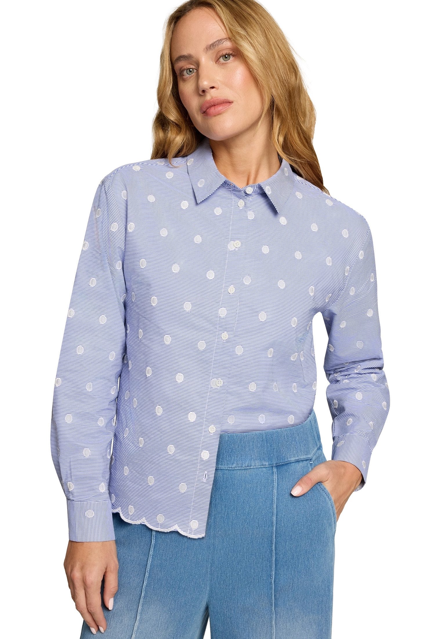Zero Klassische Bluse Damen mit Streifen und Stickerei