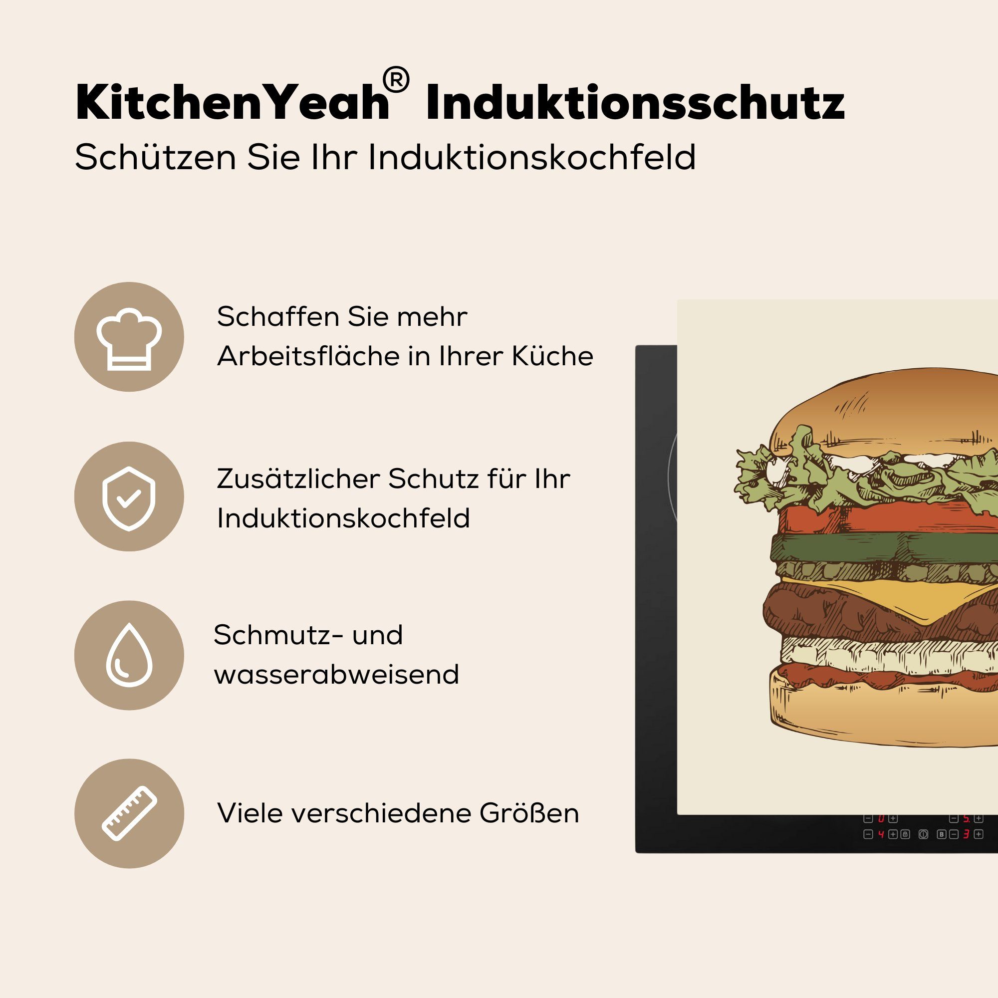 Arbeitsplatte Hamburgers, (1 für 78x78 Eine MuchoWow Illustration cm, küche Vinyl, eines Ceranfeldabdeckung, klassischen Herdblende-/Abdeckplatte tlg),