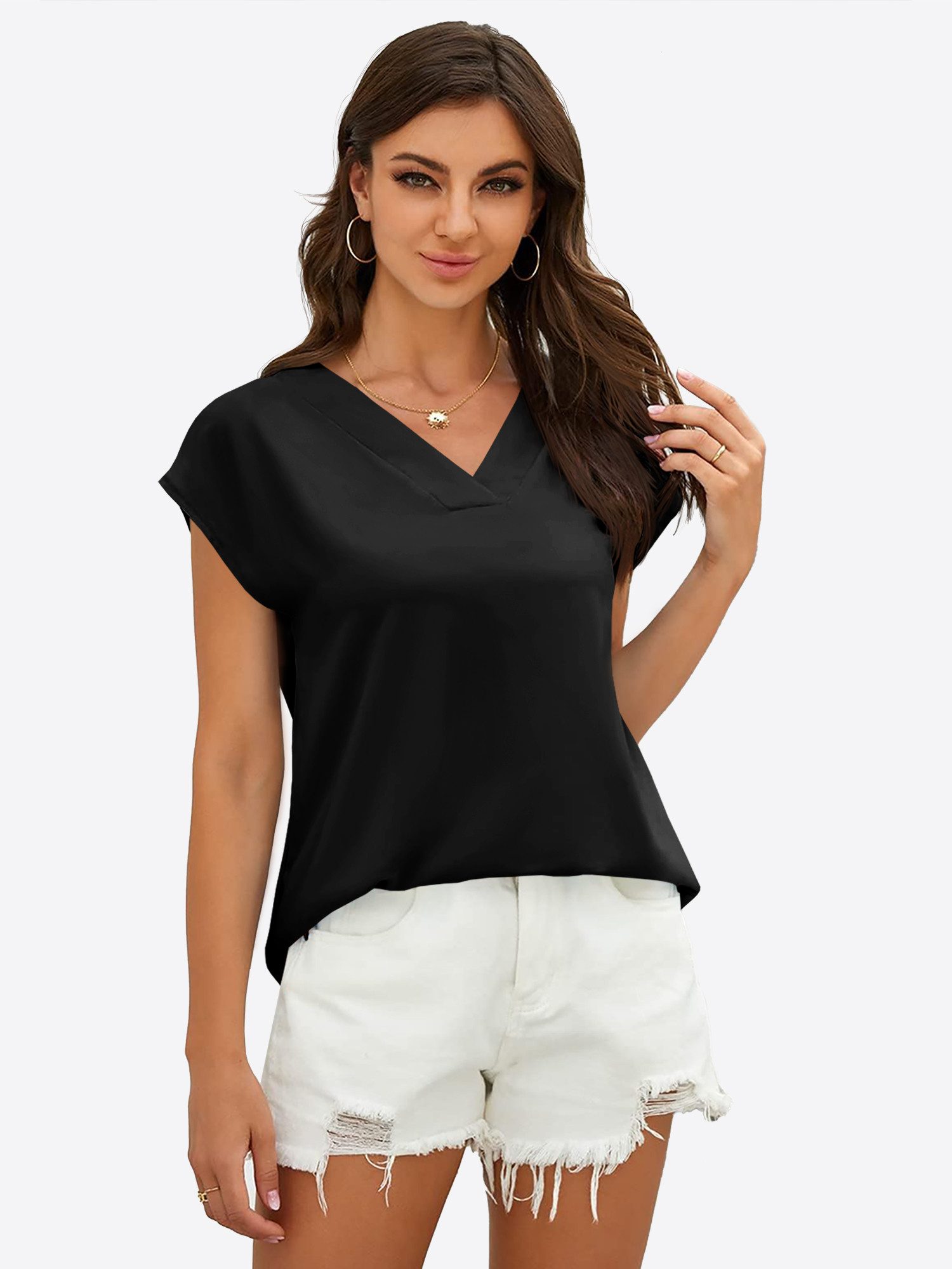 Imily Bela T-Shirt Damen mit V-Ausschnitt (Packung, 1-tlg., 1per-Pack) in Unifarbe