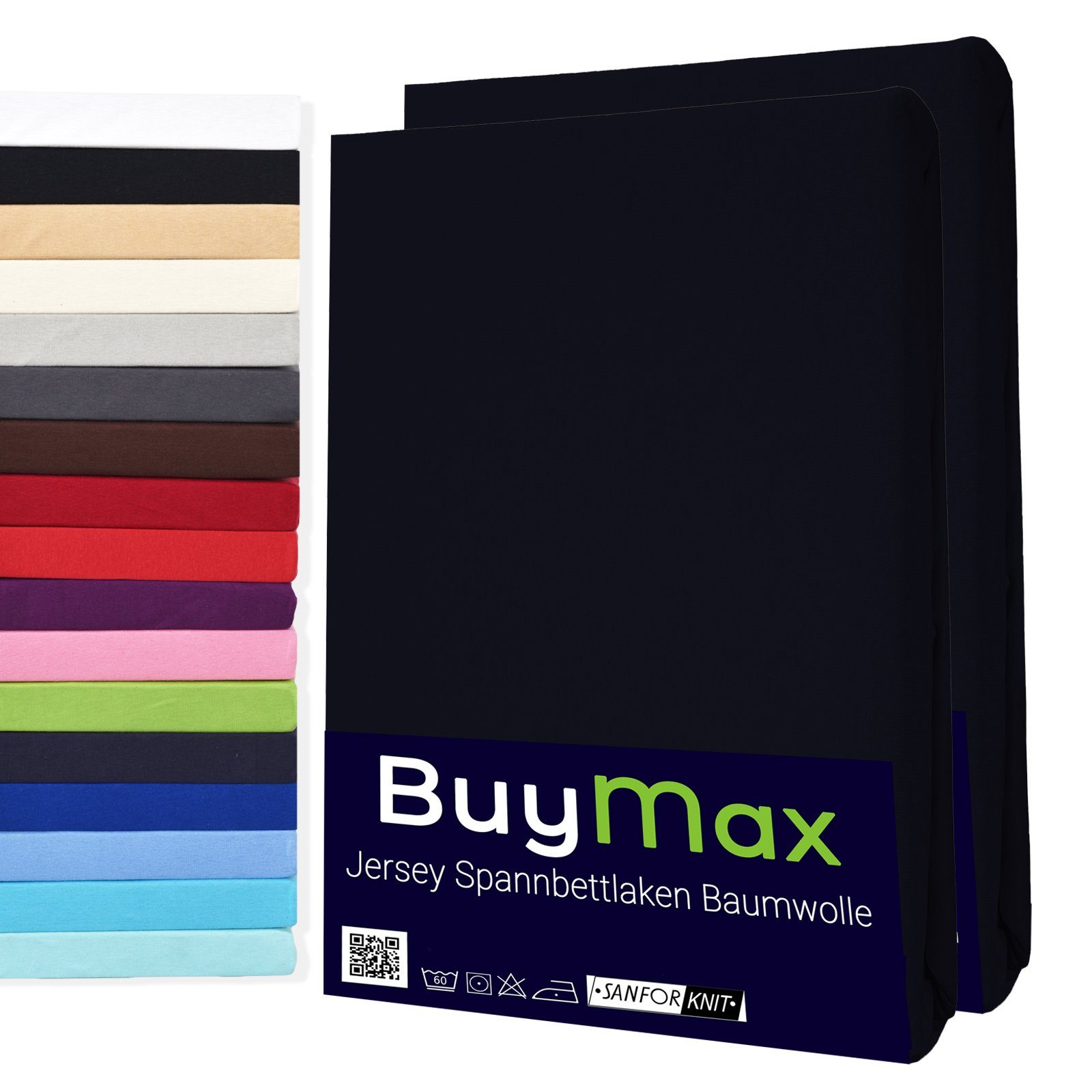 Buymax Spannbettlaken 2-er Set, Doppelpack, Bettlaken, Jersey 100% Baumwolle, Gummizug: rundum, (2 Stück), Pflegeleicht und Atmungsaktiv in Verschiedenen Farben und Größen