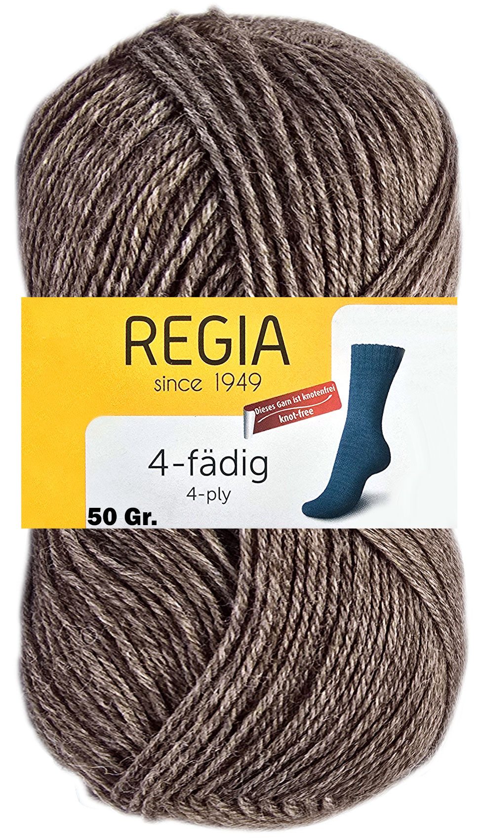 Regia 50 Gramm Regia Uni Sockenwolle 4-fach Farbauswahl 2140 Dunkelbraun Häkelwolle
