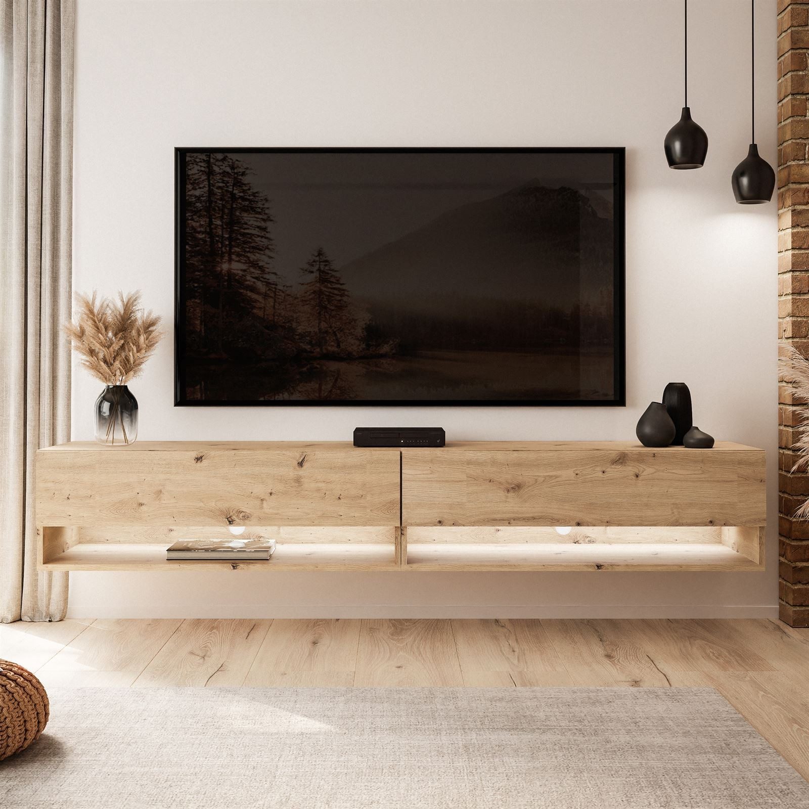ALLHOUSE24 Lowboard ALISSE 180 cm Breite hängender TV Schrank LOFT Artisan Eiche (2 x Schränke 90 cm breit), Gesamtbreite 180 cm