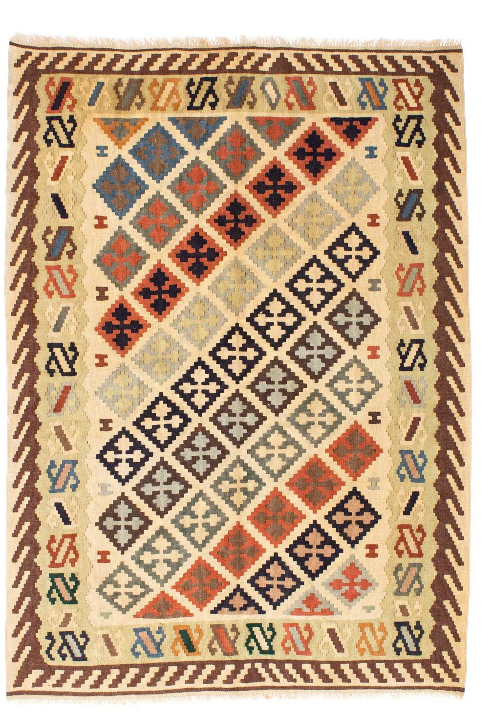 Wollteppich Kelim Fars Nomadisch Beige 147 200 cm, morgenland, mm, rechteckig, 4 x Höhe: OrientOptik