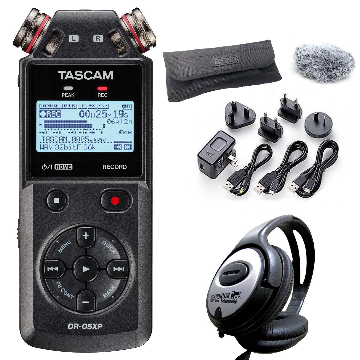Tascam Audio-Recorder DR-05XP mit DR11GMK und Kopfhörer Digitales Aufnahmegerät