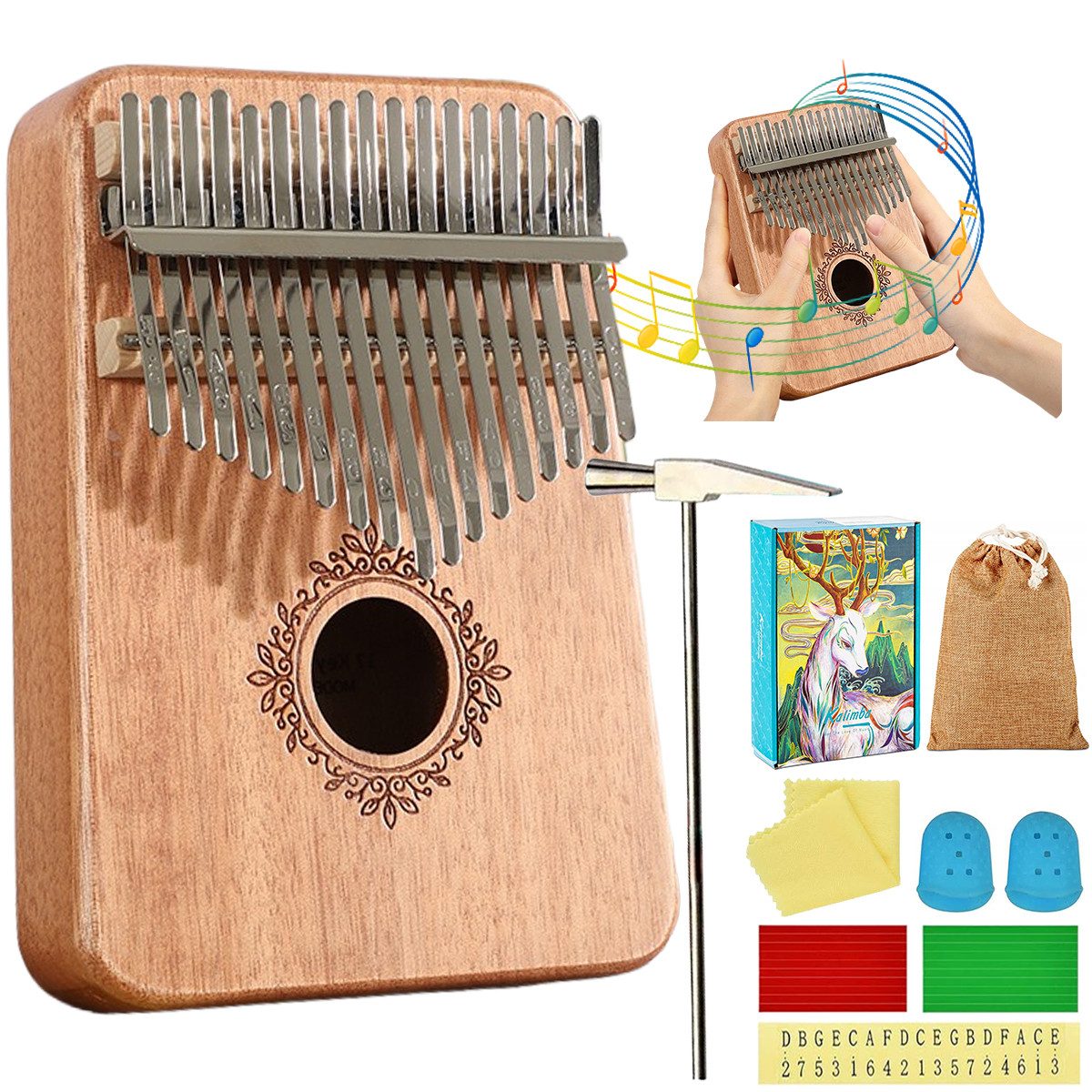 MOPUEA Kalimba KalimbaAnfänger Daumenklavier 17 Ton Einsteiger tragbare, 1-St.