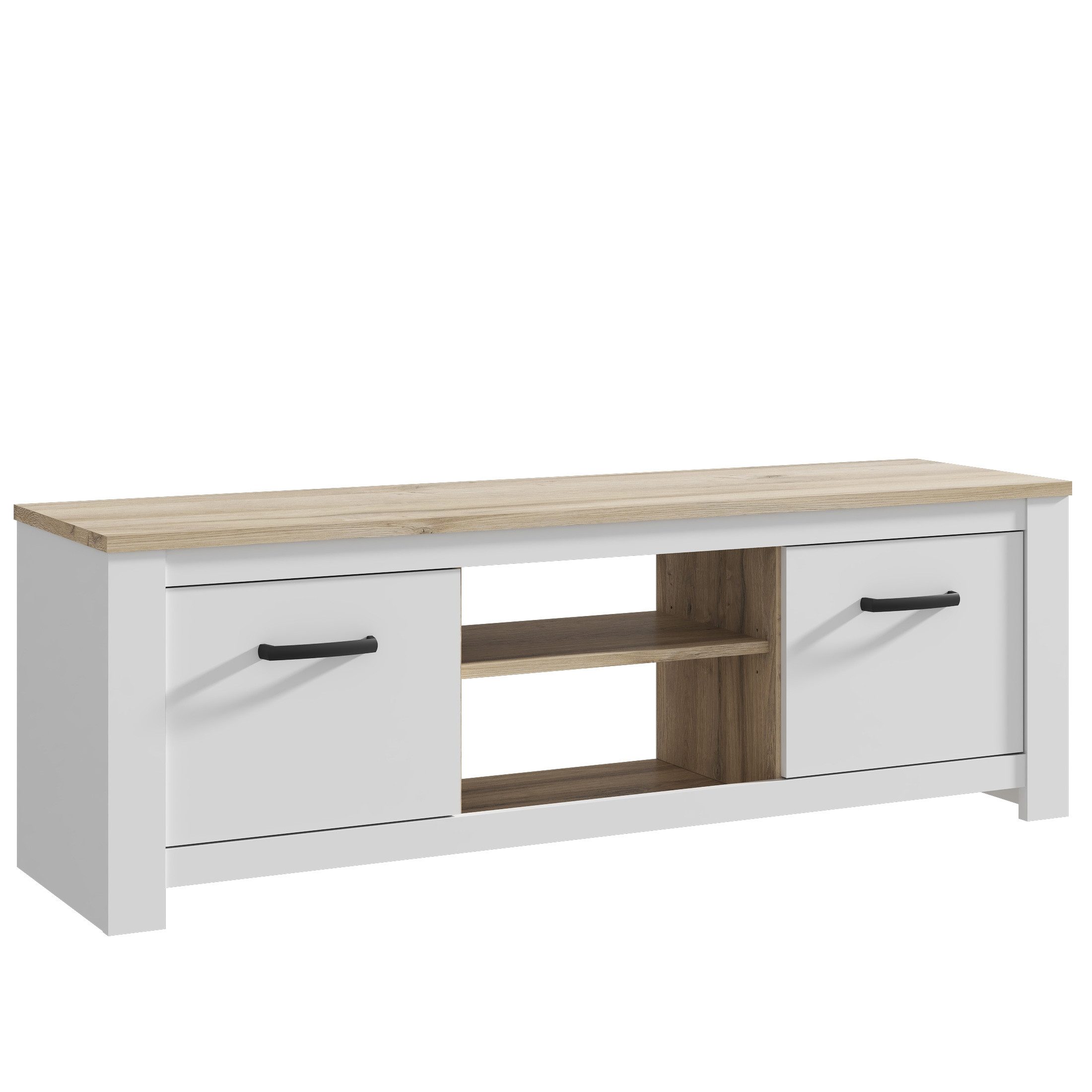 Newroom Lowboard Akil, TV Lowboard Weiß Matt und Bianco Eiche Modern TV Schrank Fernseht...