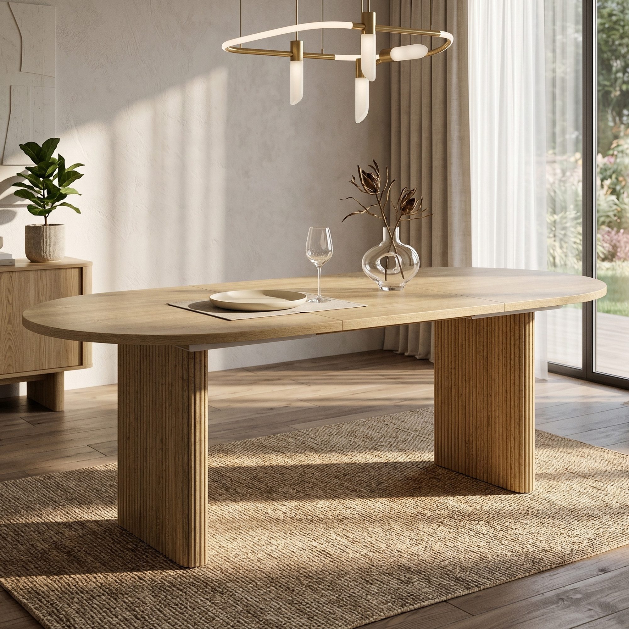HAUSS SPOLE Esstisch Ausziehbar,für 6–8 Personen,Küchentisch mit abgerundeten Ecken,Eiche (Wohnzimmertisch Ausziehtisch mit abgerundeter Kantenstruktur), 140/200 * 90 cm
