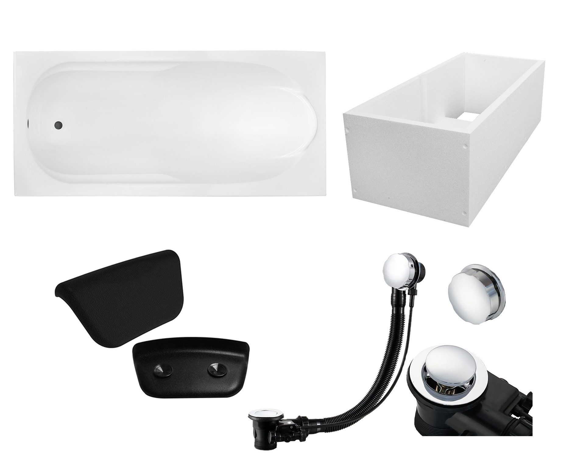 KOLMAN Badewanne Rechteck BONA 170x70 mit Wannenträger + Badewannenkissen