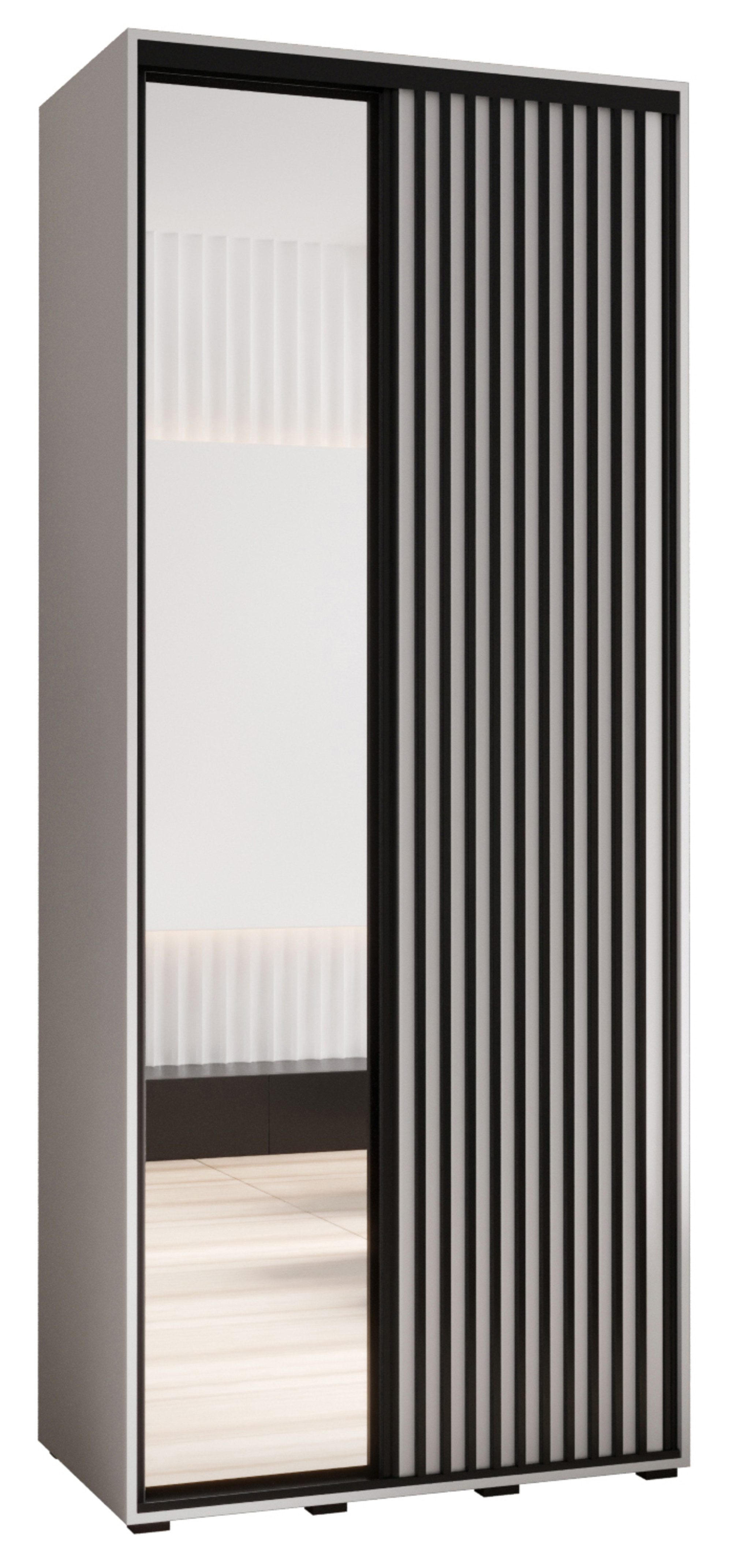 MOEBLO Schiebetürenschrank RILLO II (Wohnzimmerschrank mit Spiegel, Schwebetürenschrank 2-türig Schrank Garderobe Schiebtüren Schlafzimmer) Lamellen